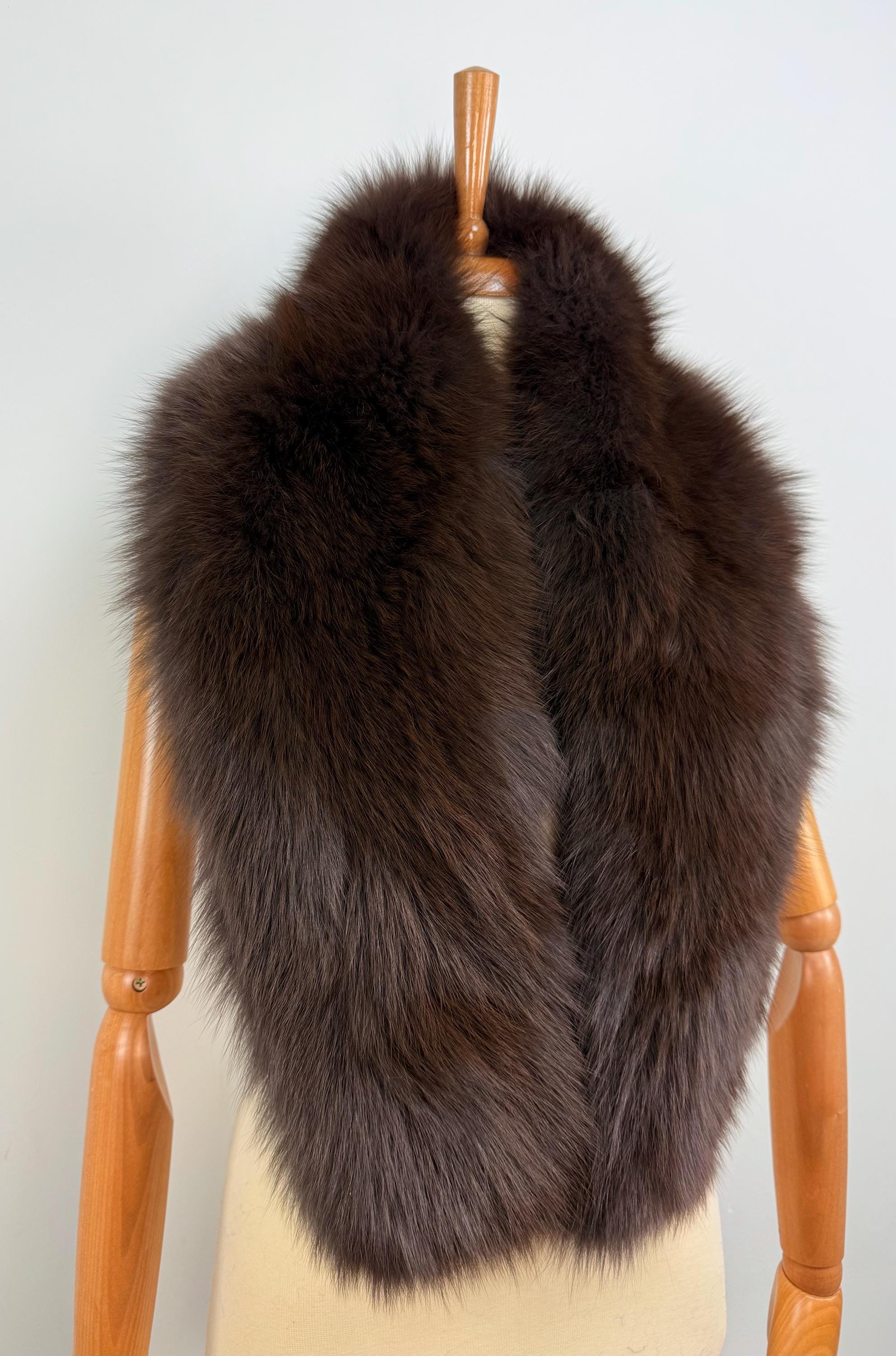 Brown Fox Fur Stole – Real Fur Wrap, Extra Long, Handmade in Greece