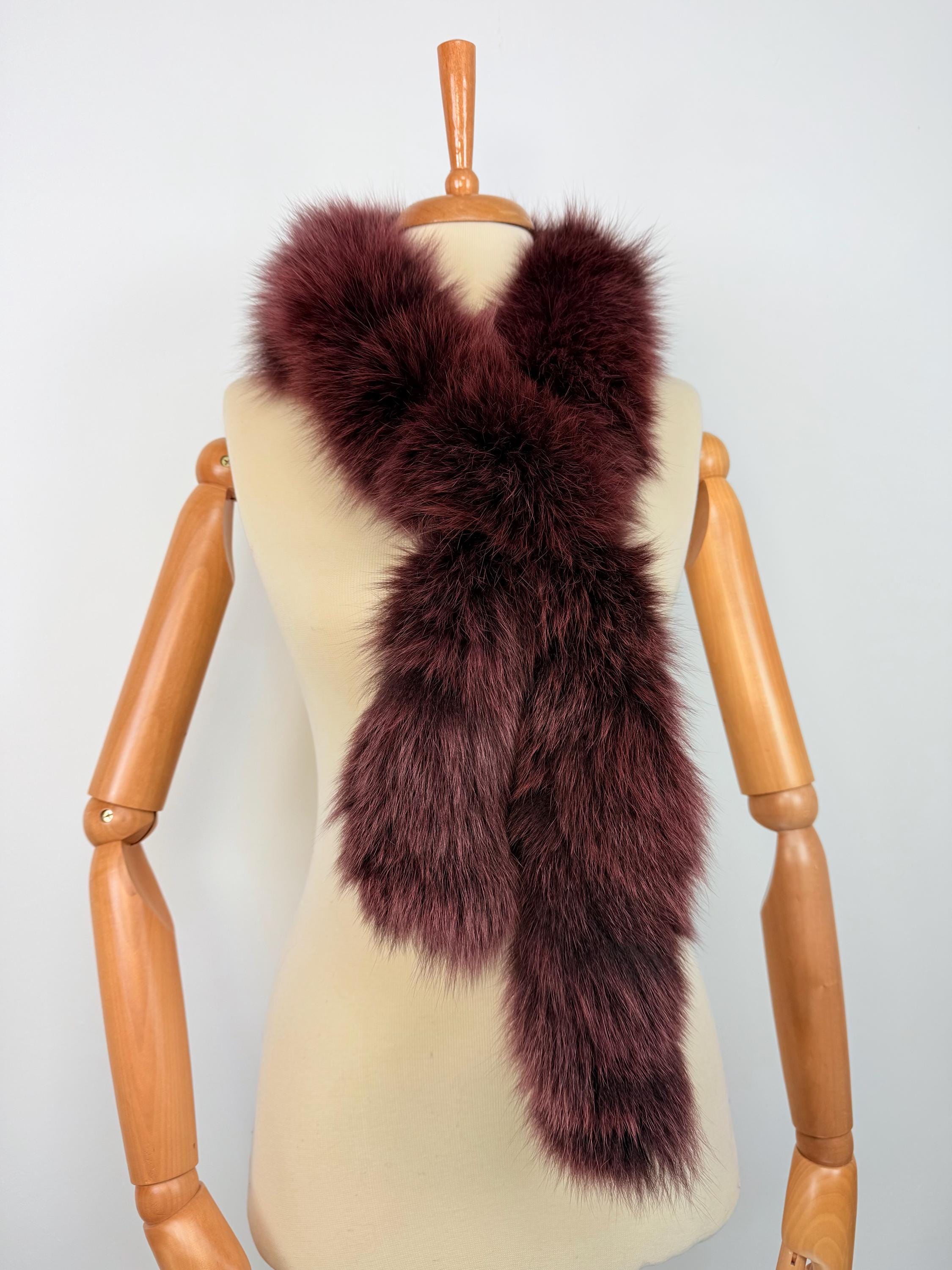 Burgundy Fox Fur Scarf – Real Fur Scarf, Handmade in Greece, Luxury Winter Scarf