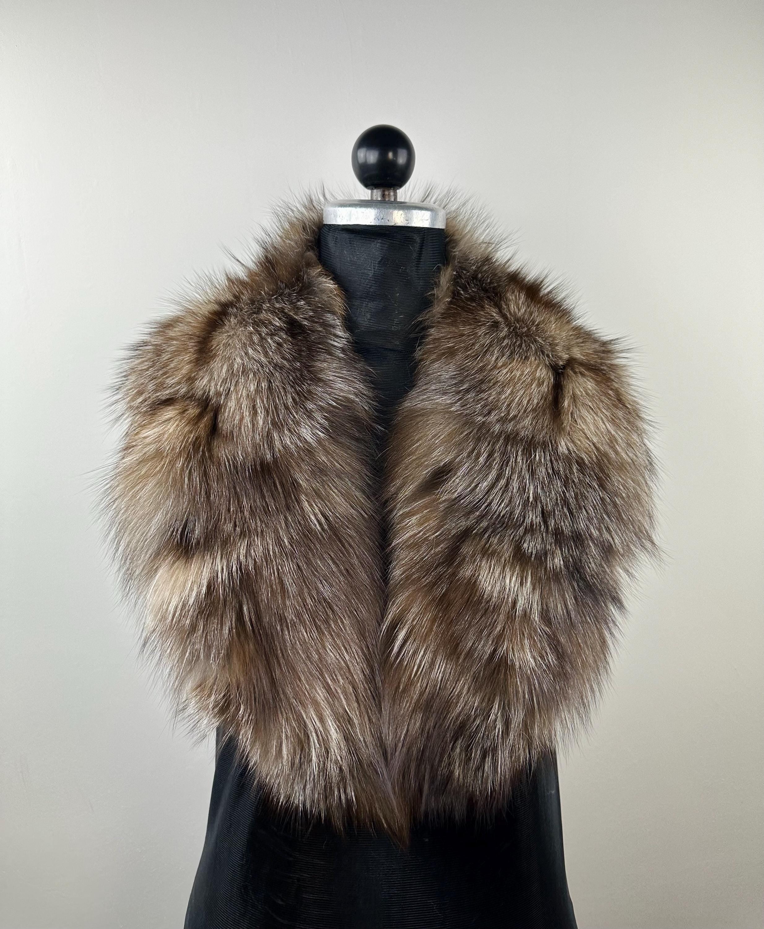 Genuine Crystal Fox Fur Collar: Luxury Stole, Handmade in Greece