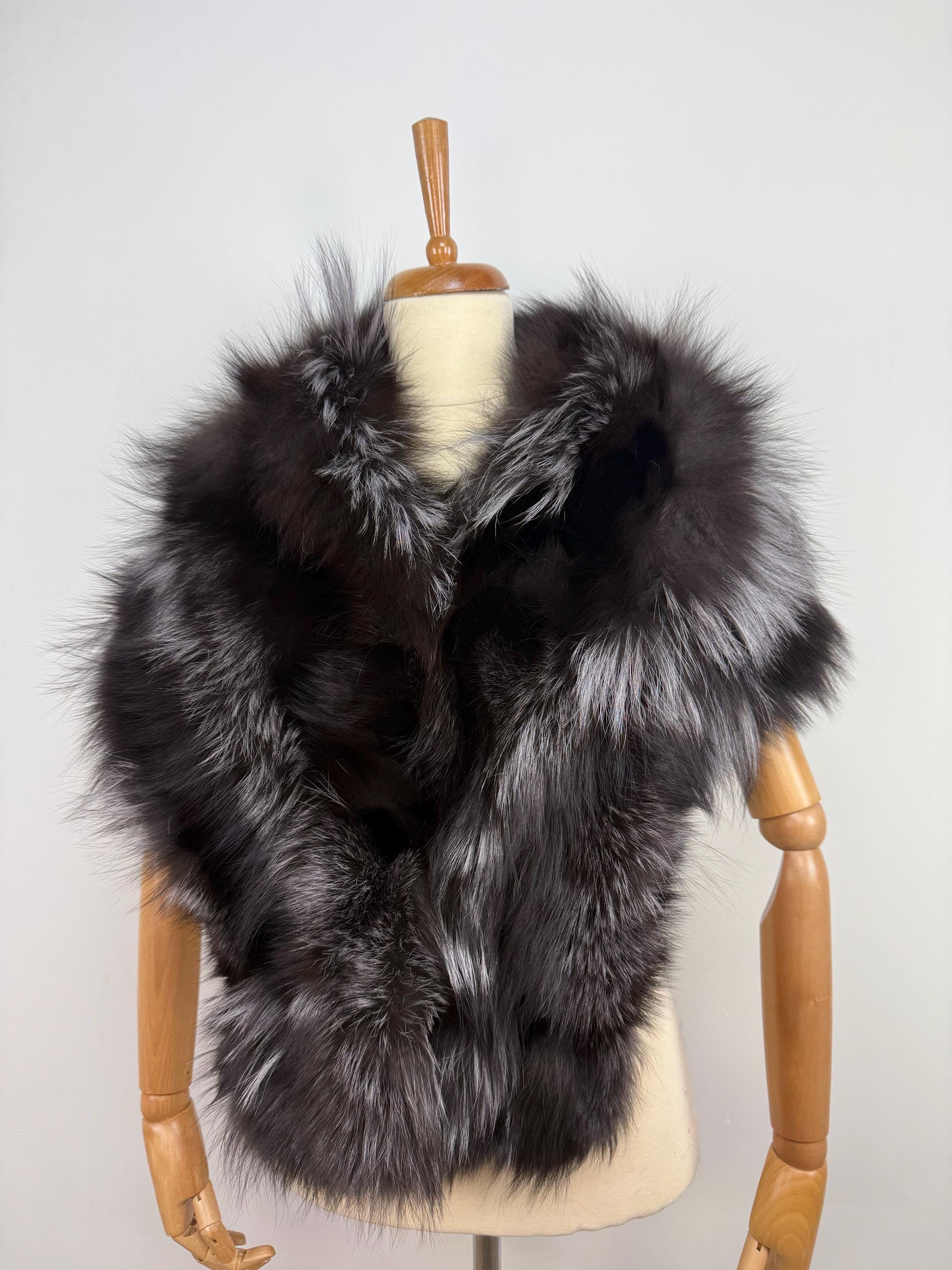 Silver Fox Fur Shawl – Real Fur Shawl, Handmade in Greece, Luxury Evening Wrap