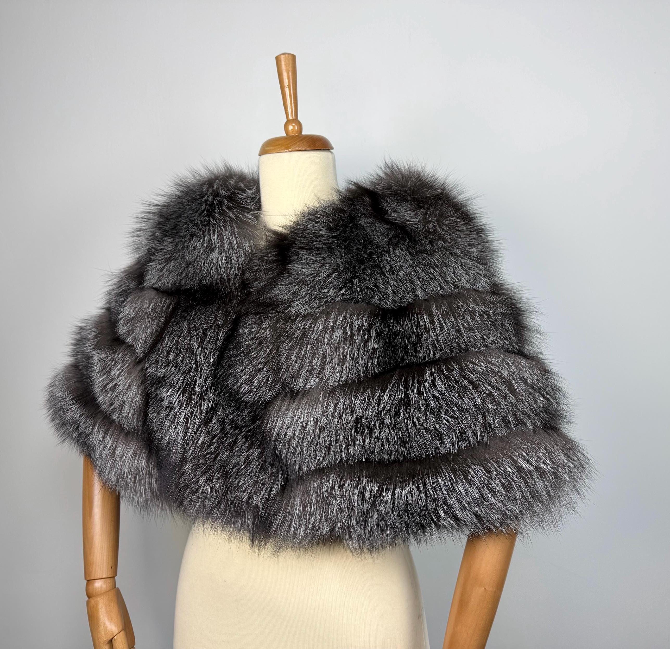 Frost Fox Fur Shawl – Real Fur Wrap, Handmade in Greece, Luxury Evening Shawl