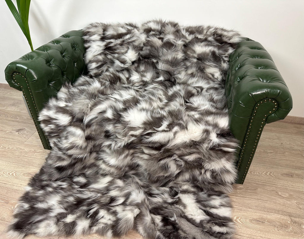 Luxury Real Fox Fur Blanket: Handmade Sofa Throw, Soft Fur Decor