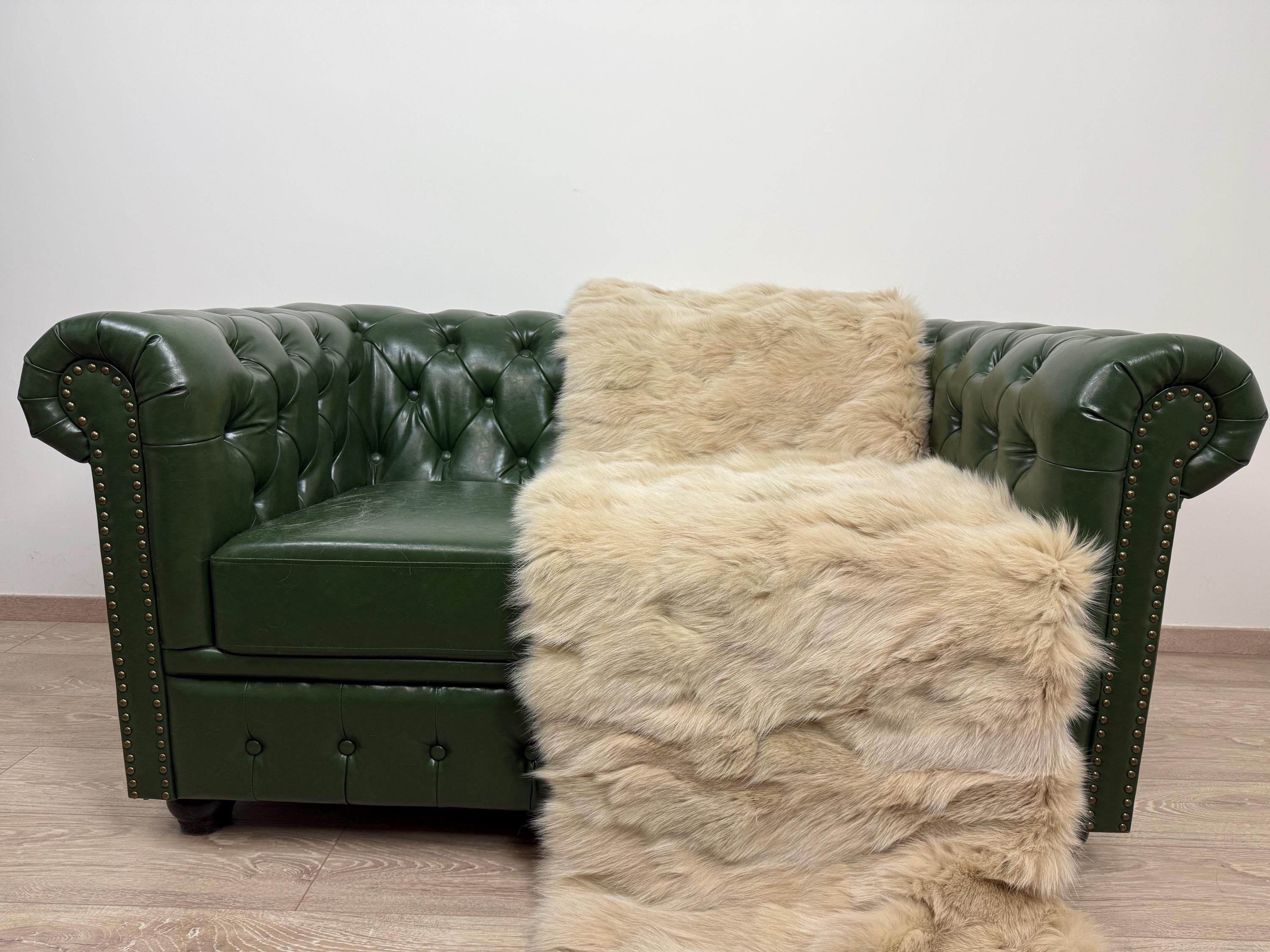 Luxury Beige Fox Fur Blanket: Handmade Fluffy Bedspread, Sofa Throw