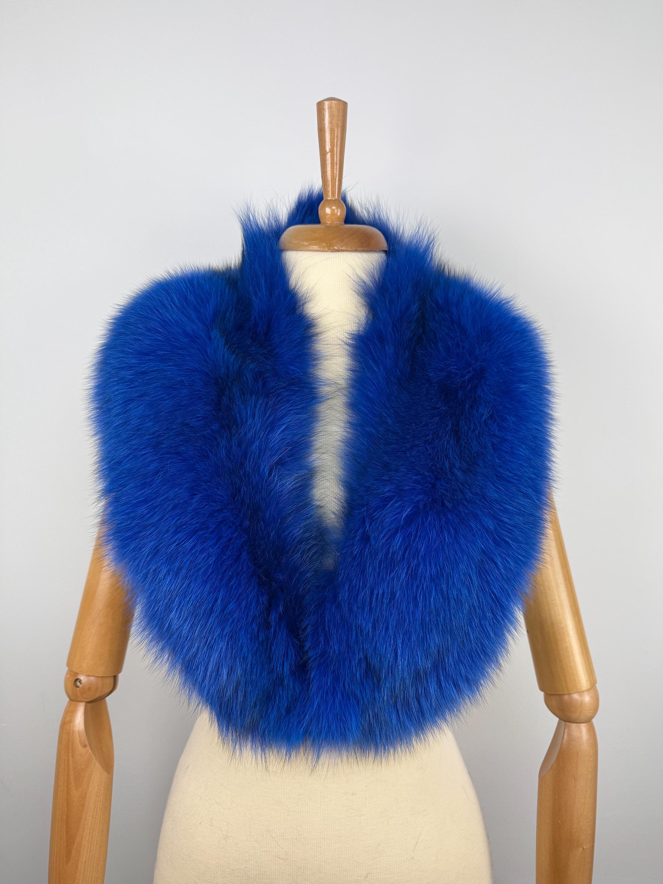 Royal Blue Fox Fur Collar – Real Fur Collar, Handmade in Greece, Luxury Neck Accessory