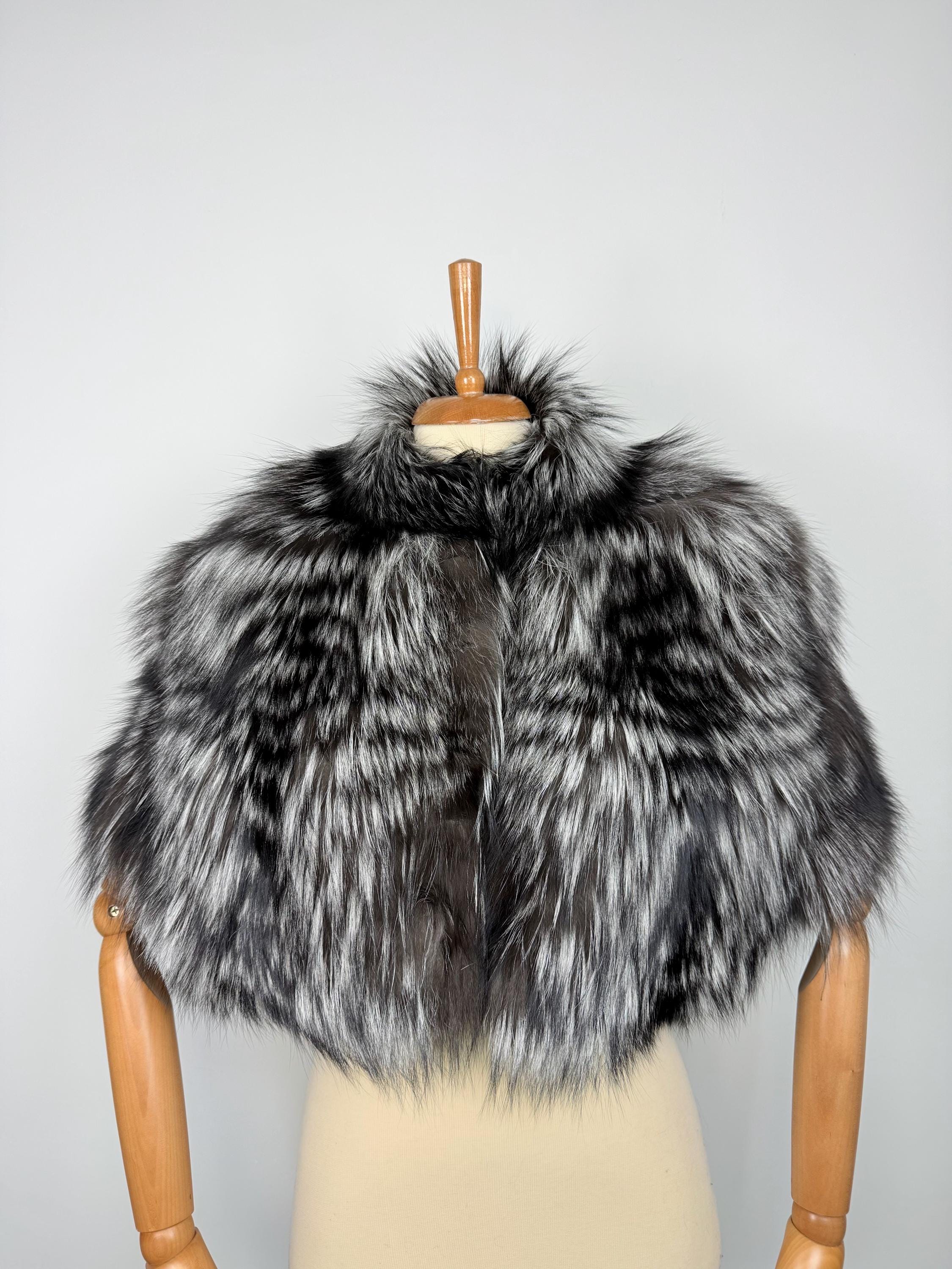 Silver Fox Fur Shawl – Real Fur Wrap, Handmade in Greece, Luxury Fur Shawl