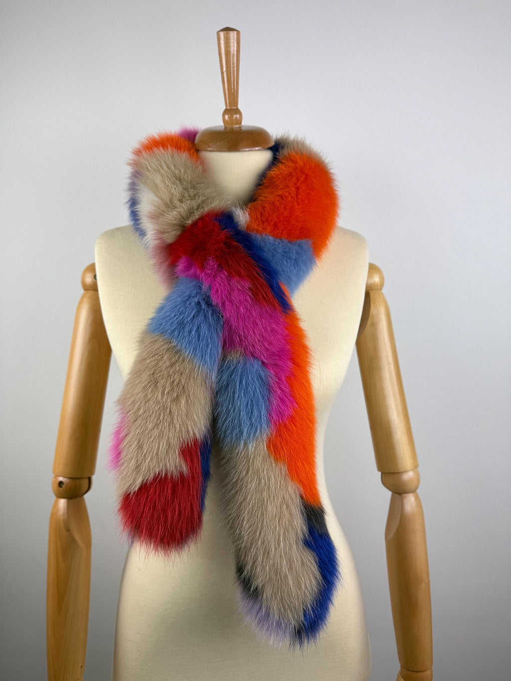 Luxury Multicolor Fox Fur Scarf – Real Fur, Handmade in Greece, Elegant Winter Scarf
