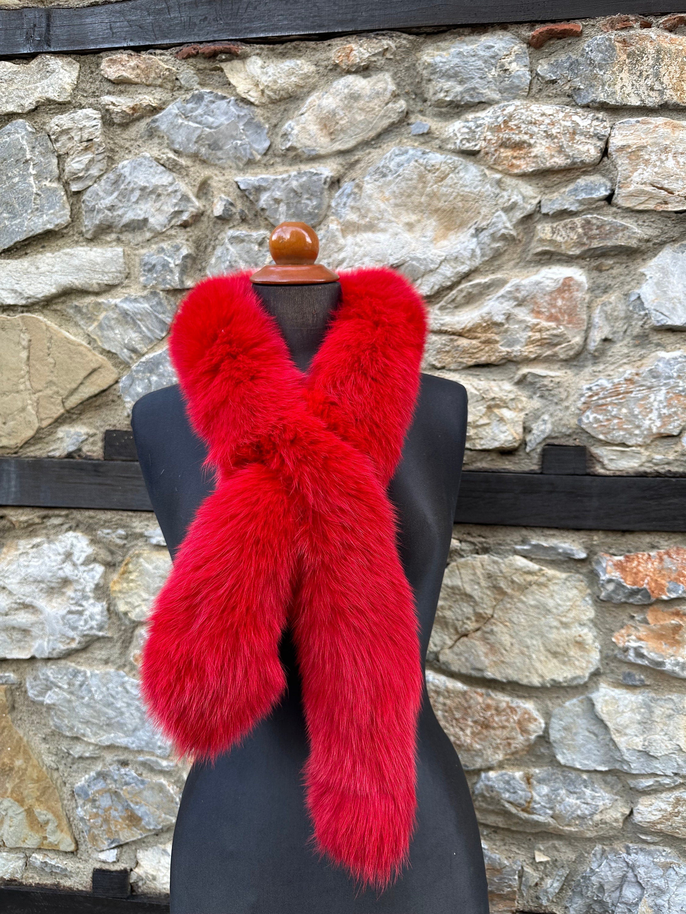 Red Fox Fur Scarf – Real Fur Scarf, Handmade in Greece, Luxury Winter Scarf