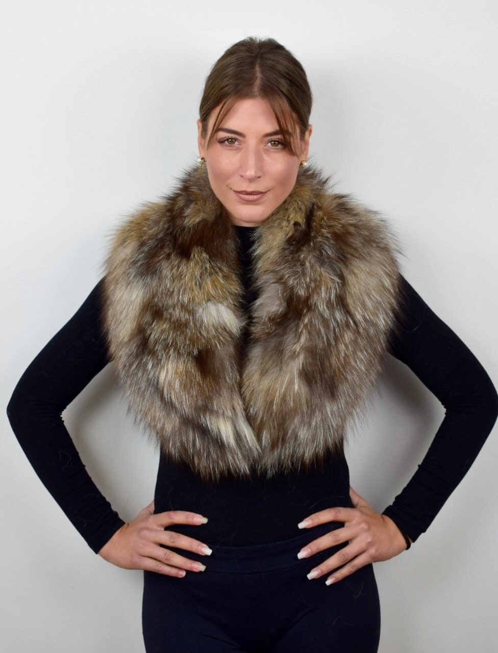 Real Crystal Fox Fur Collar: Handmade Fur Stole Neck Wrap