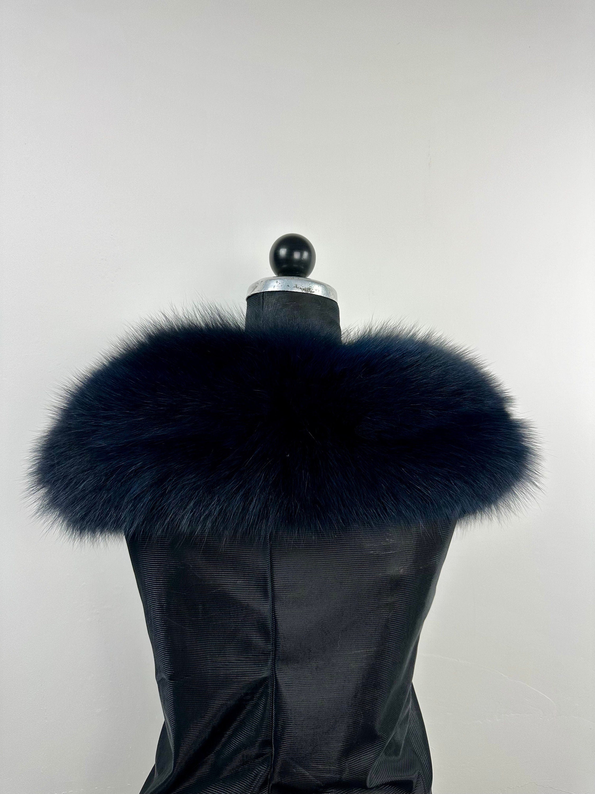 Midnight Blue Fox Fur Collar – Real Fur Collar, Handmade in Greece, Luxury Neck Accessory