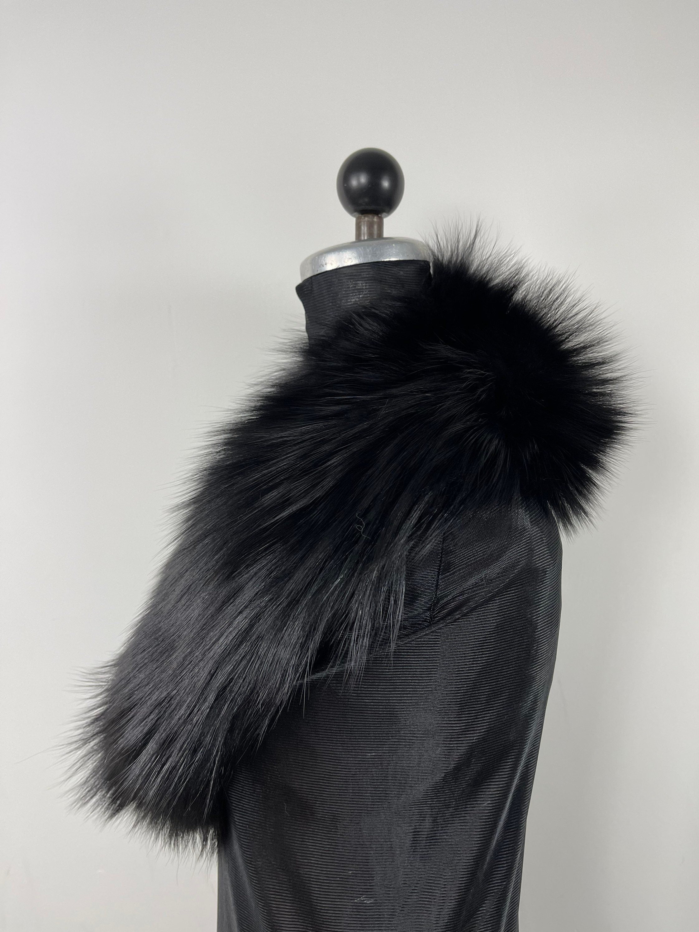 Luxury Black Fox Fur Collar: Genuine Fur Stole,  Neck Wrap