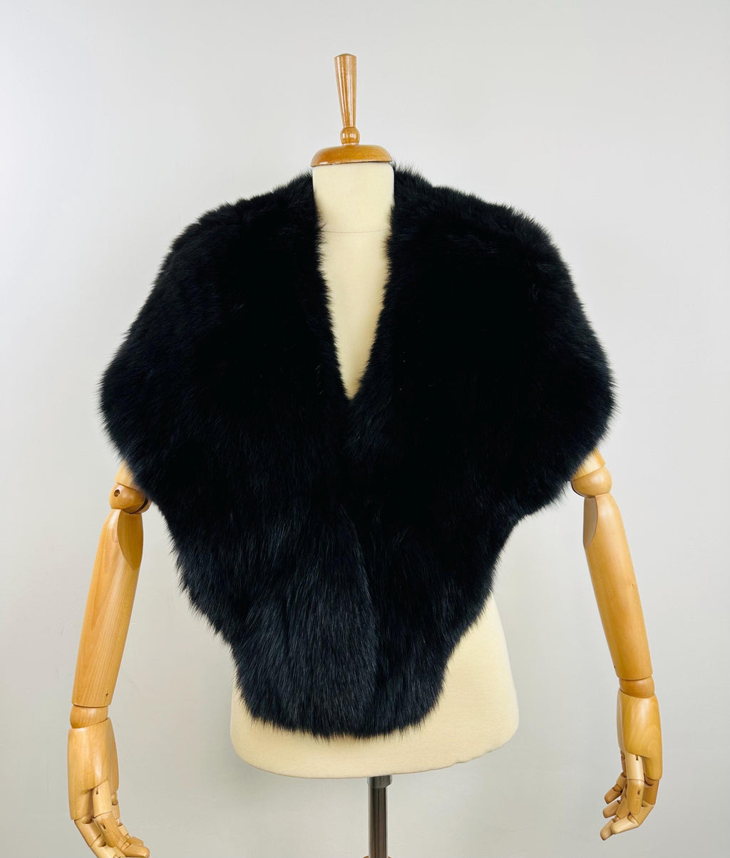Premium Black Fox Fur Shawl, real fur stole, fur collar , stole, Black fur warp