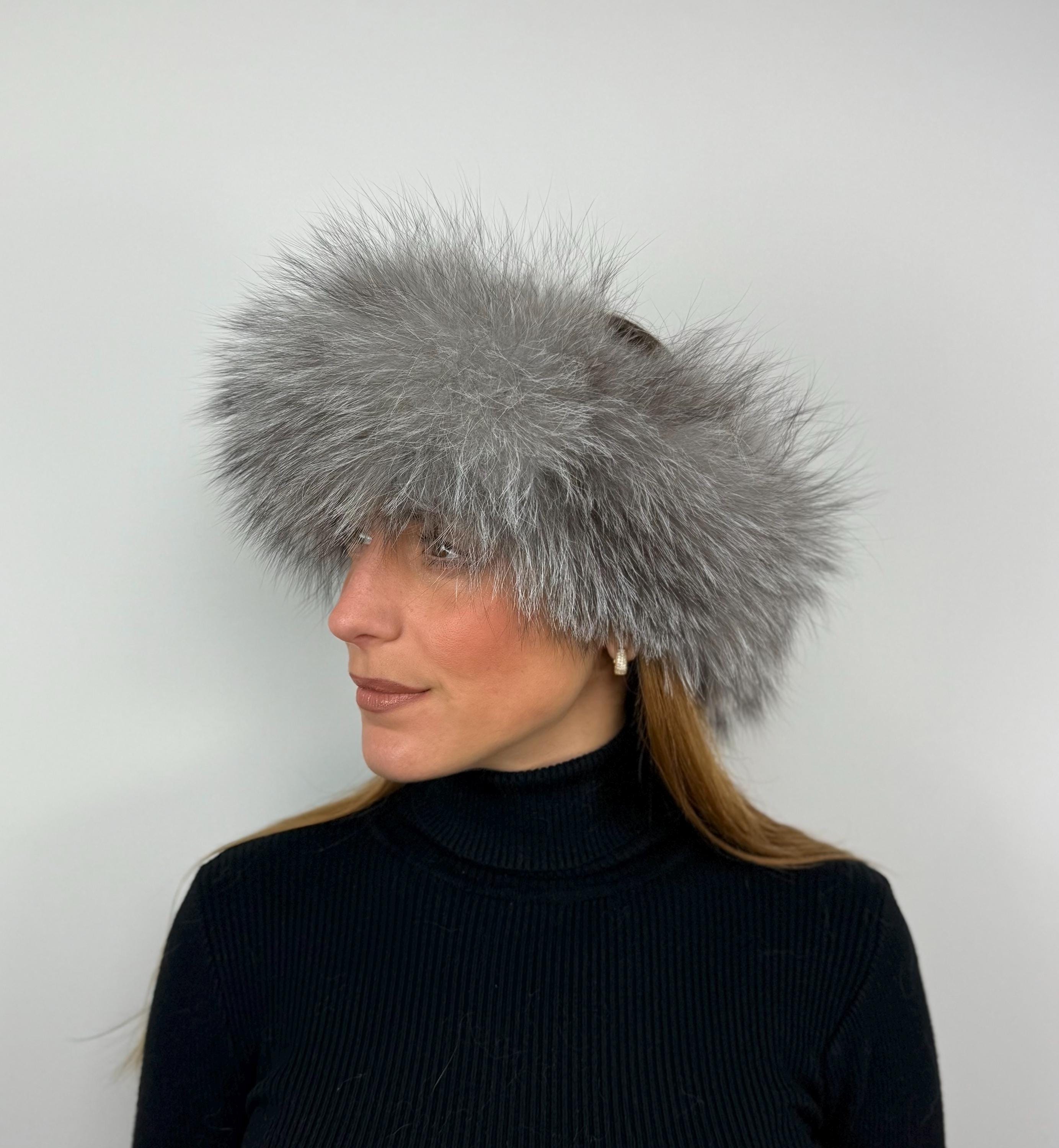 Handmade Silver Fox Fur Headband: Warm Fluffy Winter Accessory