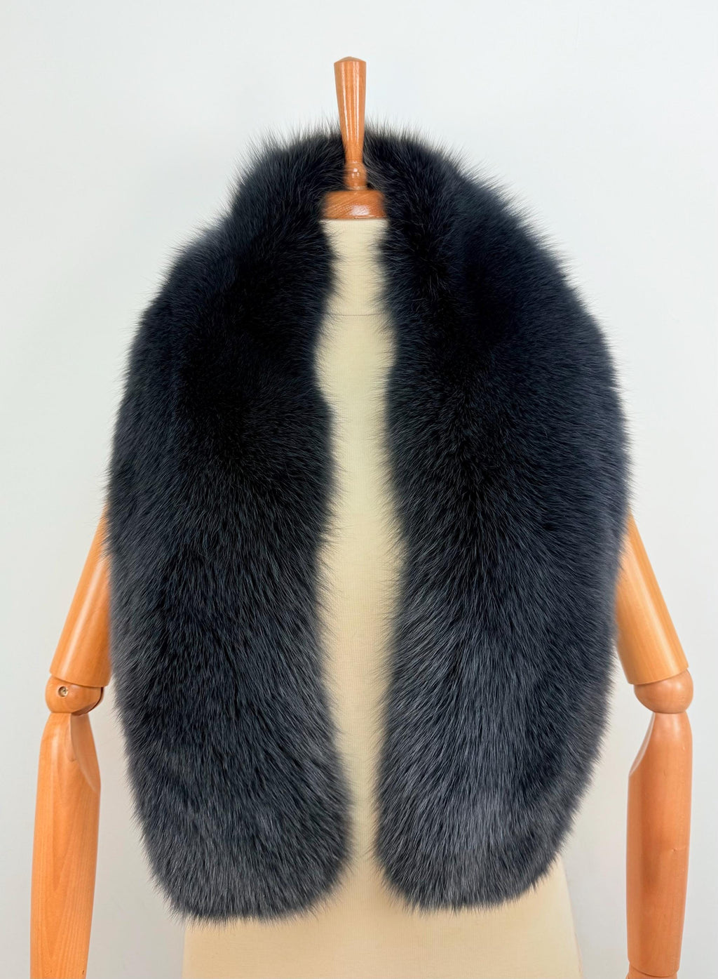 Midnight Blue Fox Fur Stole – Real Fur Wrap, Extra Long Luxury Fur, Handmade in Greece