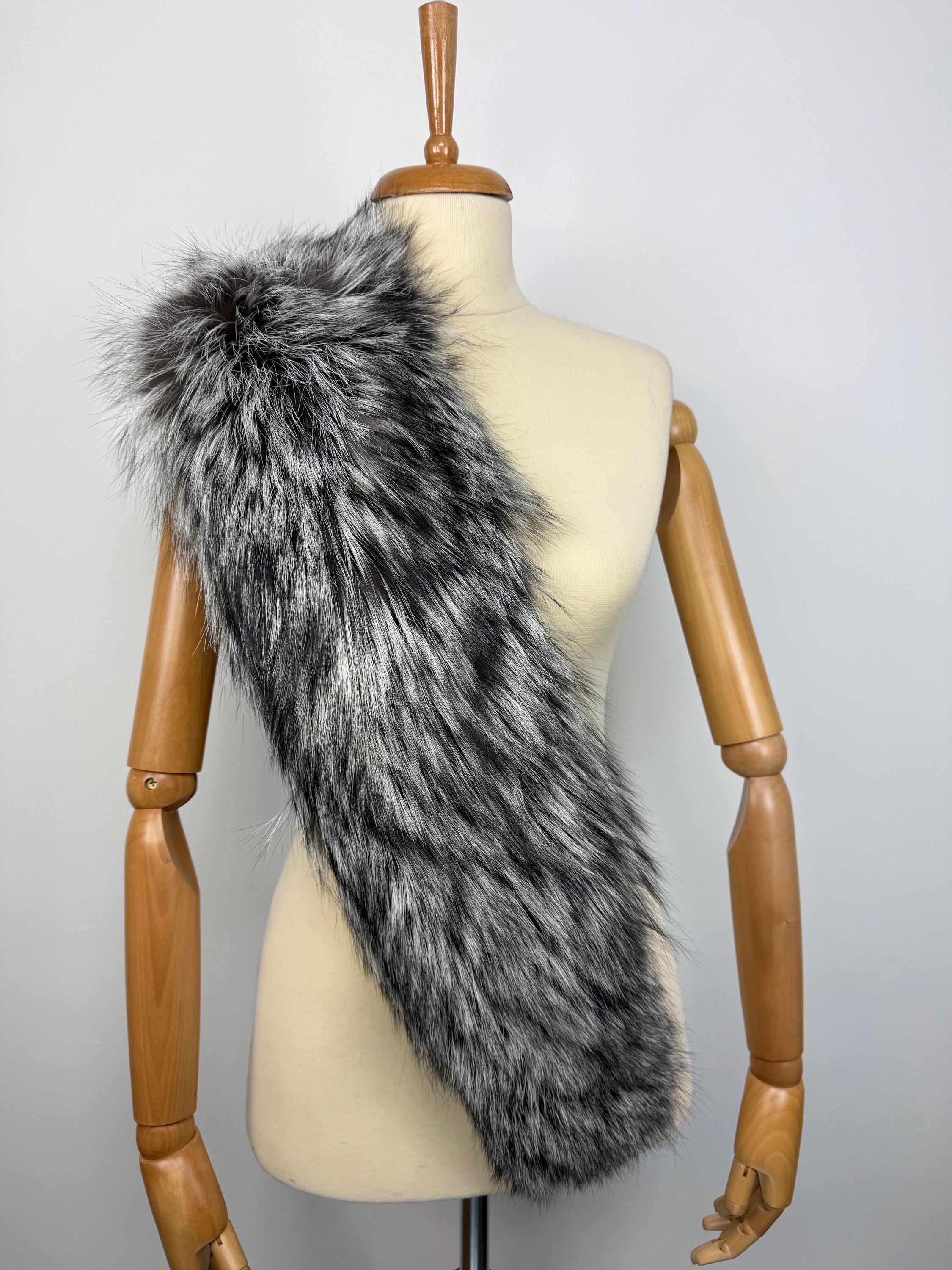 Silver Fox Fur Stole – Real Fur Wrap, Extra Long Luxury Fur, Handmade in Greece