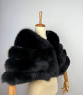 Black Fox Fur Stole – Real Fur Formal Shawl, Handmade in Greece