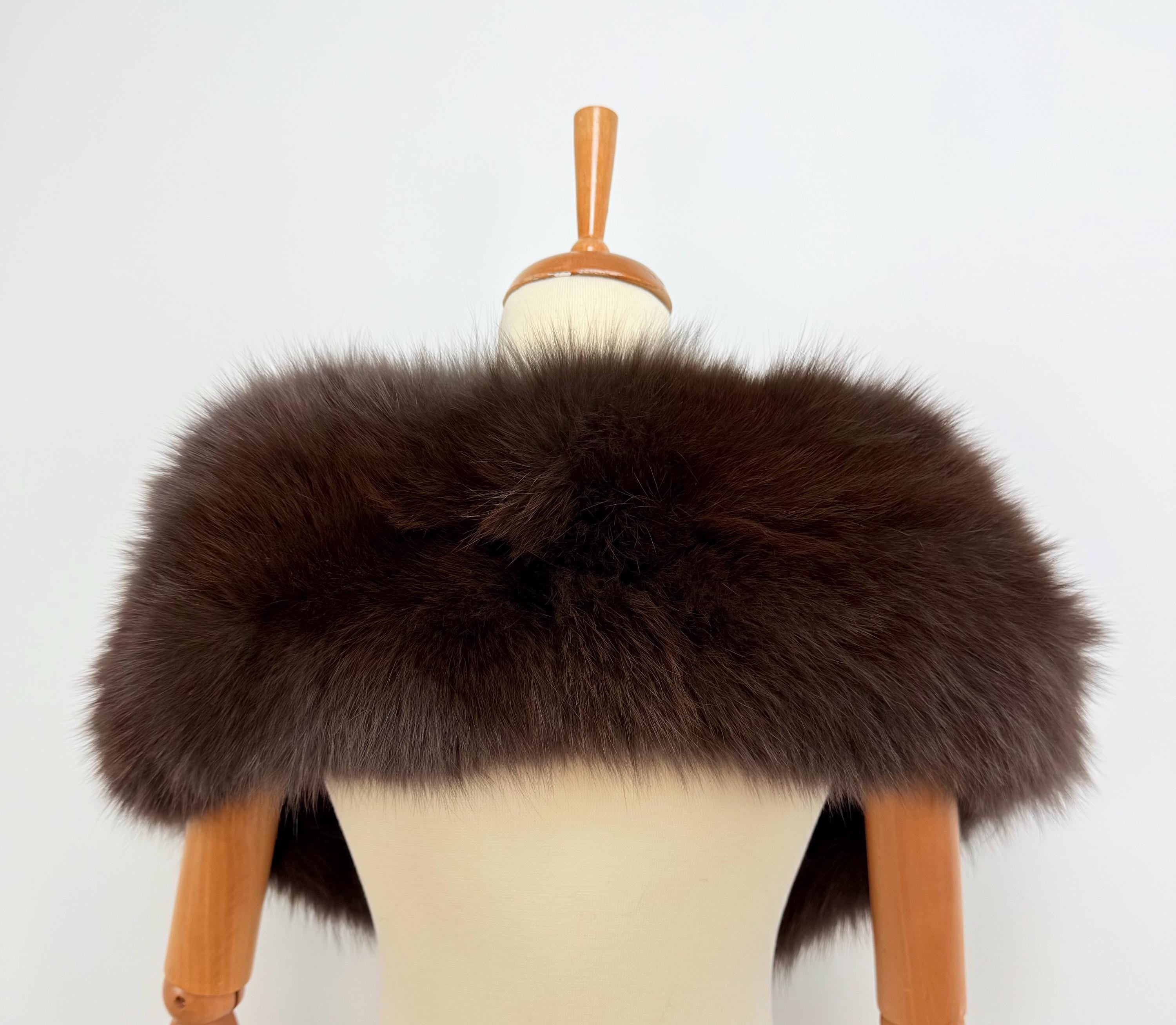 Brown Fox Fur Stole – Real Fur Wrap, Extra Long, Handmade in Greece