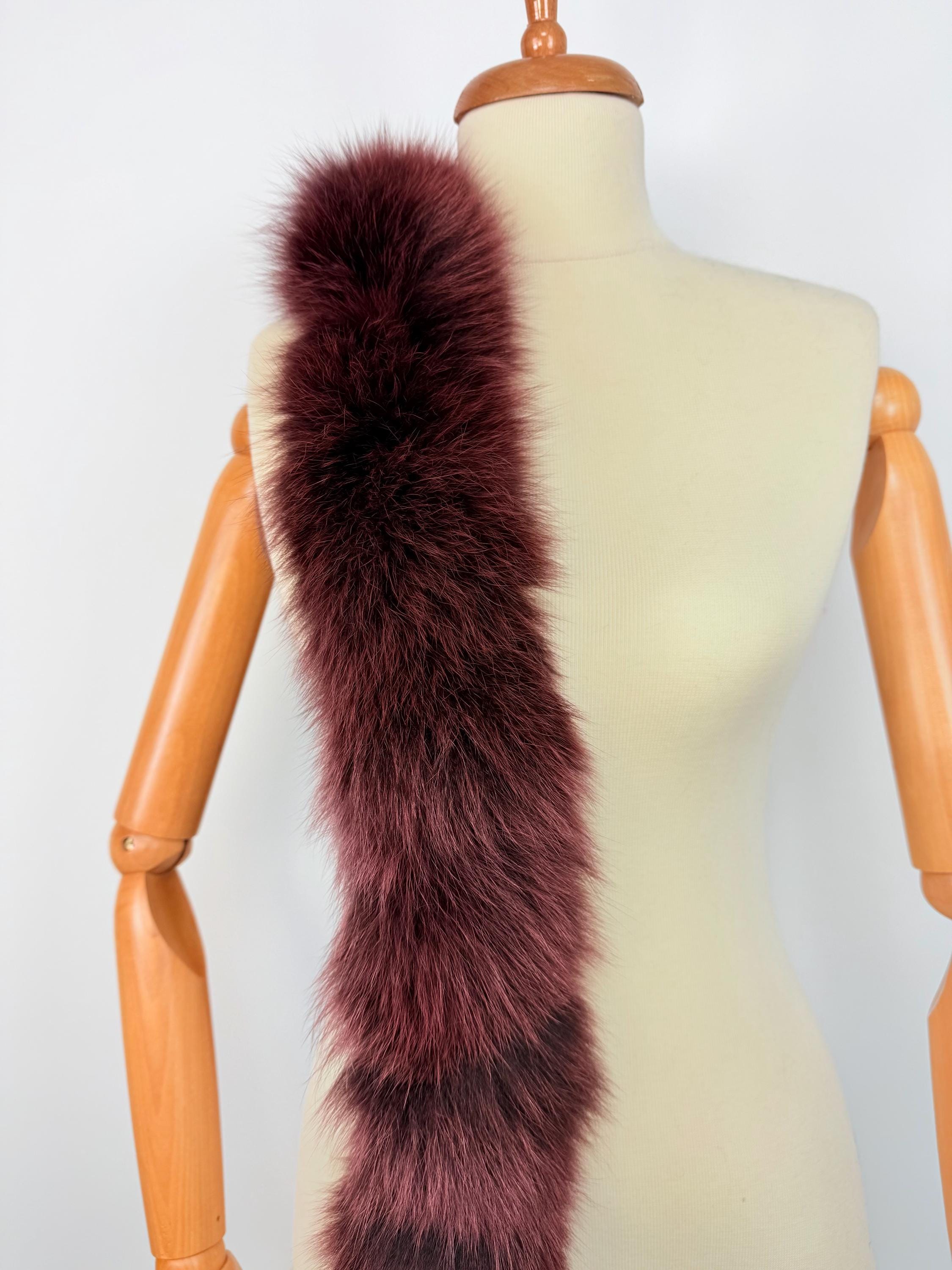 Burgundy Fox Fur Scarf – Real Fur Scarf, Handmade in Greece, Luxury Winter Scarf
