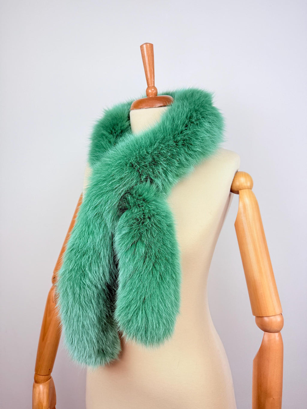 Green Fox Fur Scarf – Real Fur Scarf, Handmade in Greece, Luxury Winter Scarf