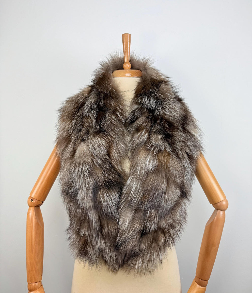 Genuine Crystal Fox Fur Stole: Extra Long Fur Collar