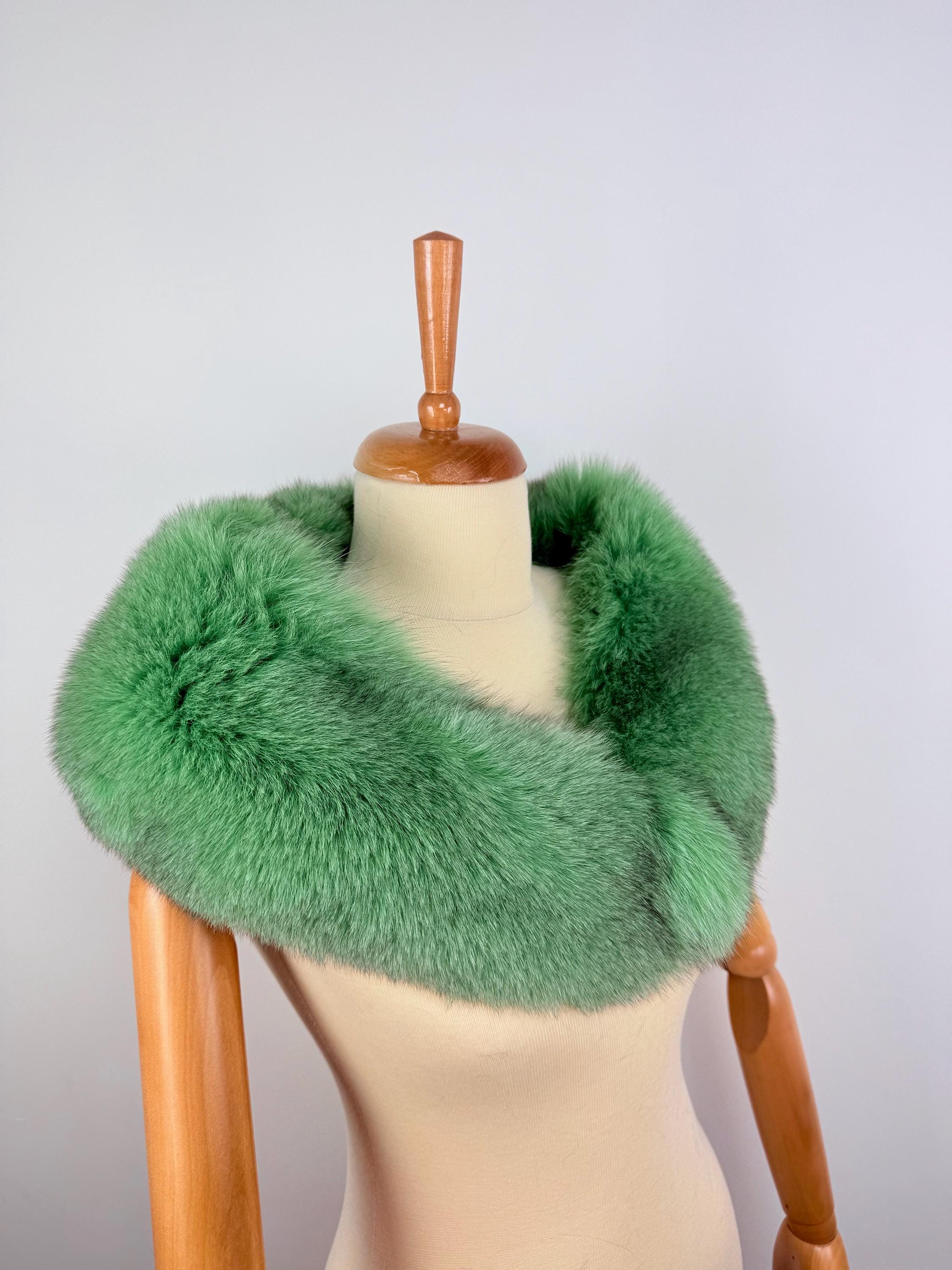 Emerald Green Fox Fur Collar – Real Fur Collar, Handmade in Greece, Luxury Neck Accessory