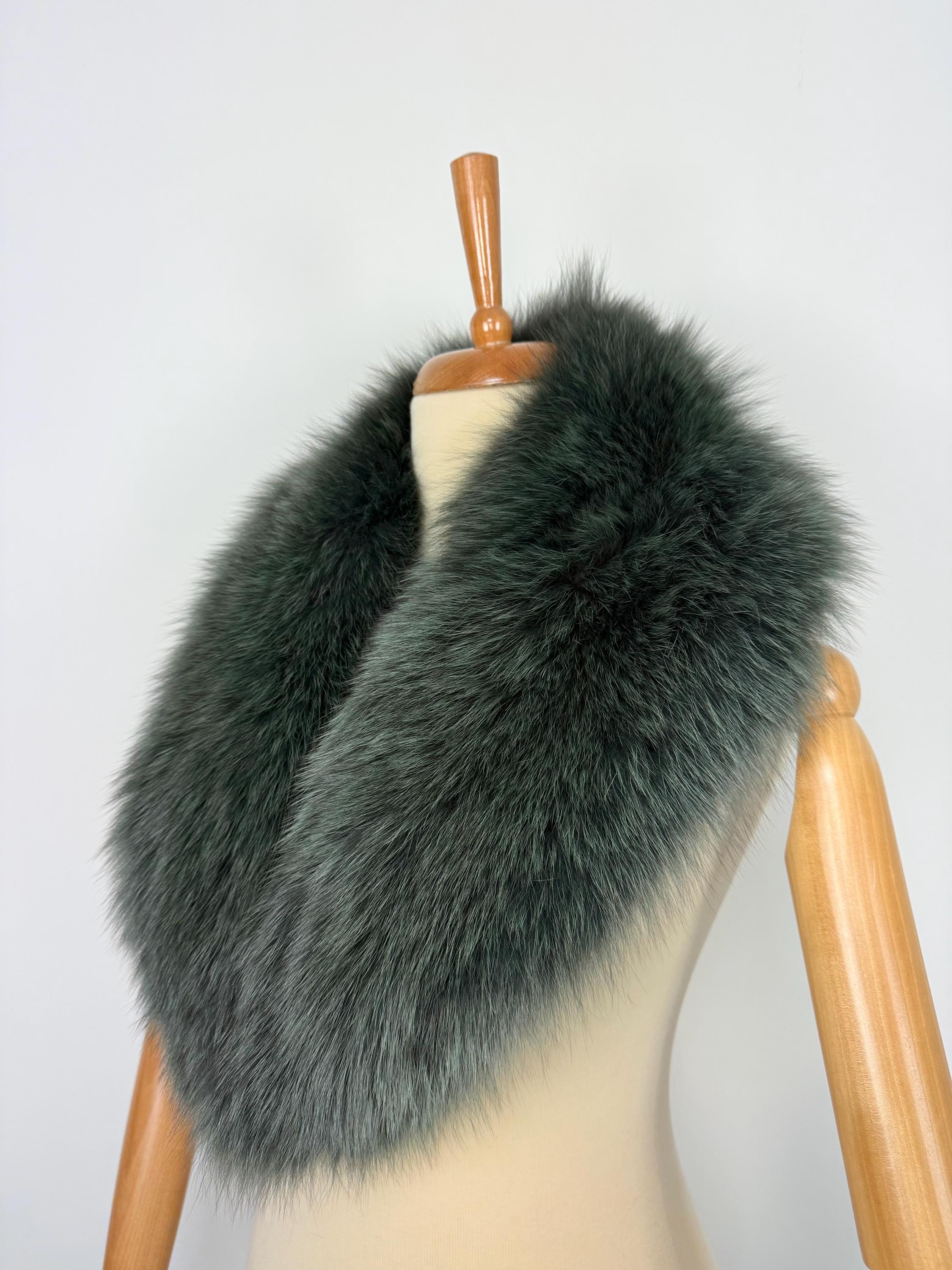 Green Fox Fur Collar – Real Fur Collar, Handmade in Greece, Luxury Neck Accessory