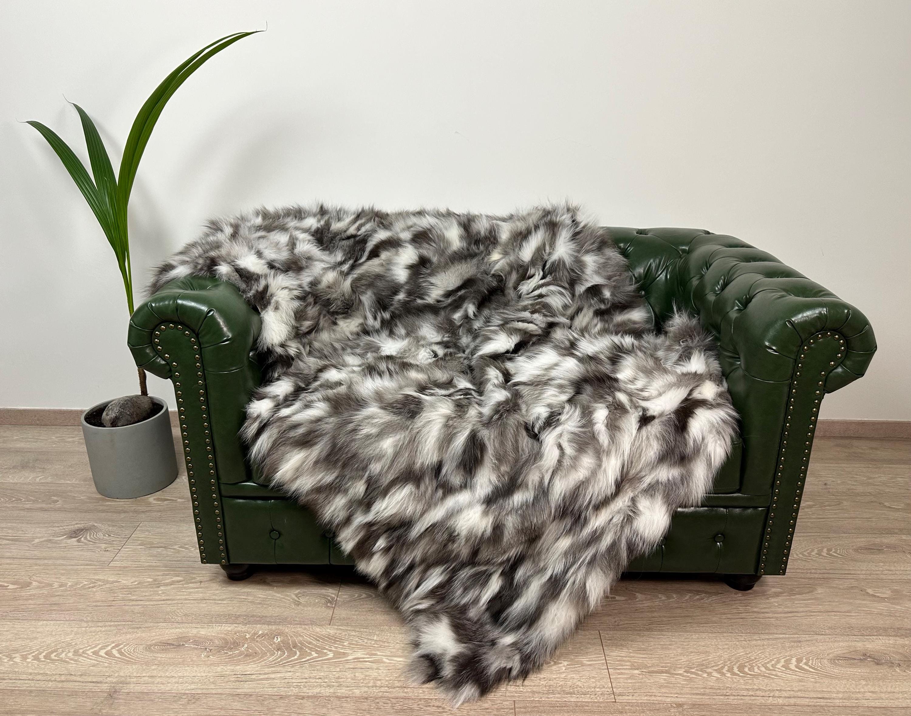 Luxury Real Fox Fur Blanket: Handmade Sofa Throw, Soft Fur Decor