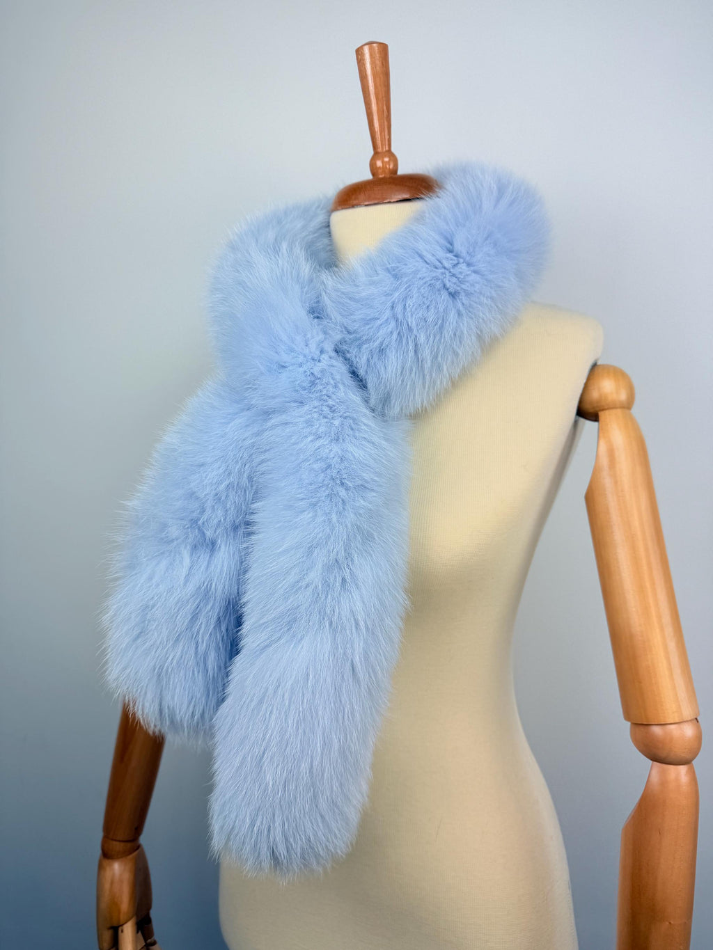 Light Blue Fox Fur Scarf: Real Fur Collar