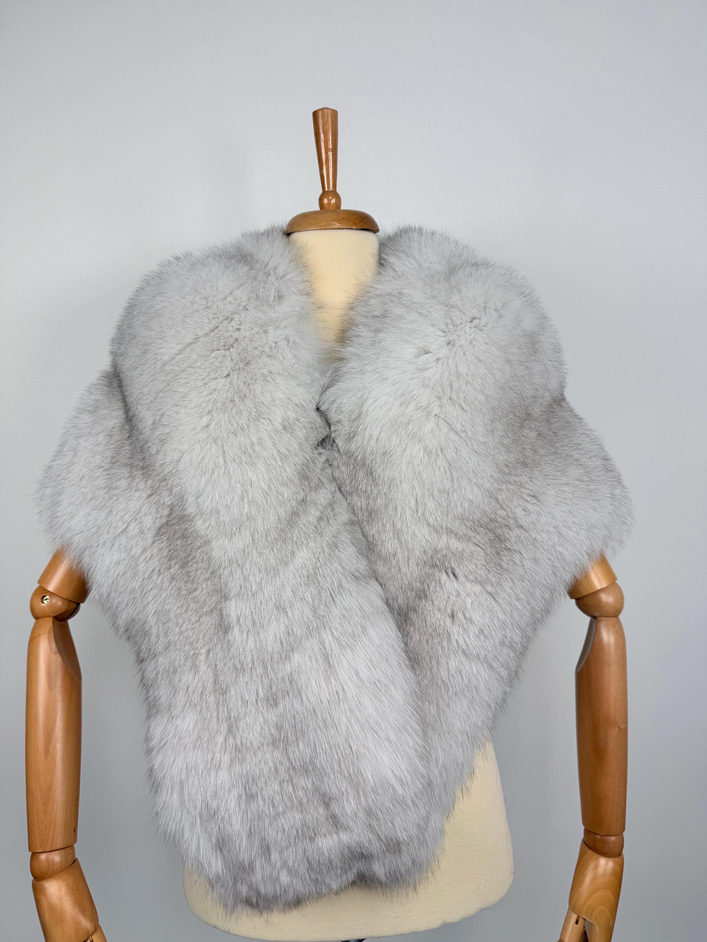 Luxury Fur Shawl: Real Blue Fox Fur Collar, Evening Stole, Winter Bridal Wrap