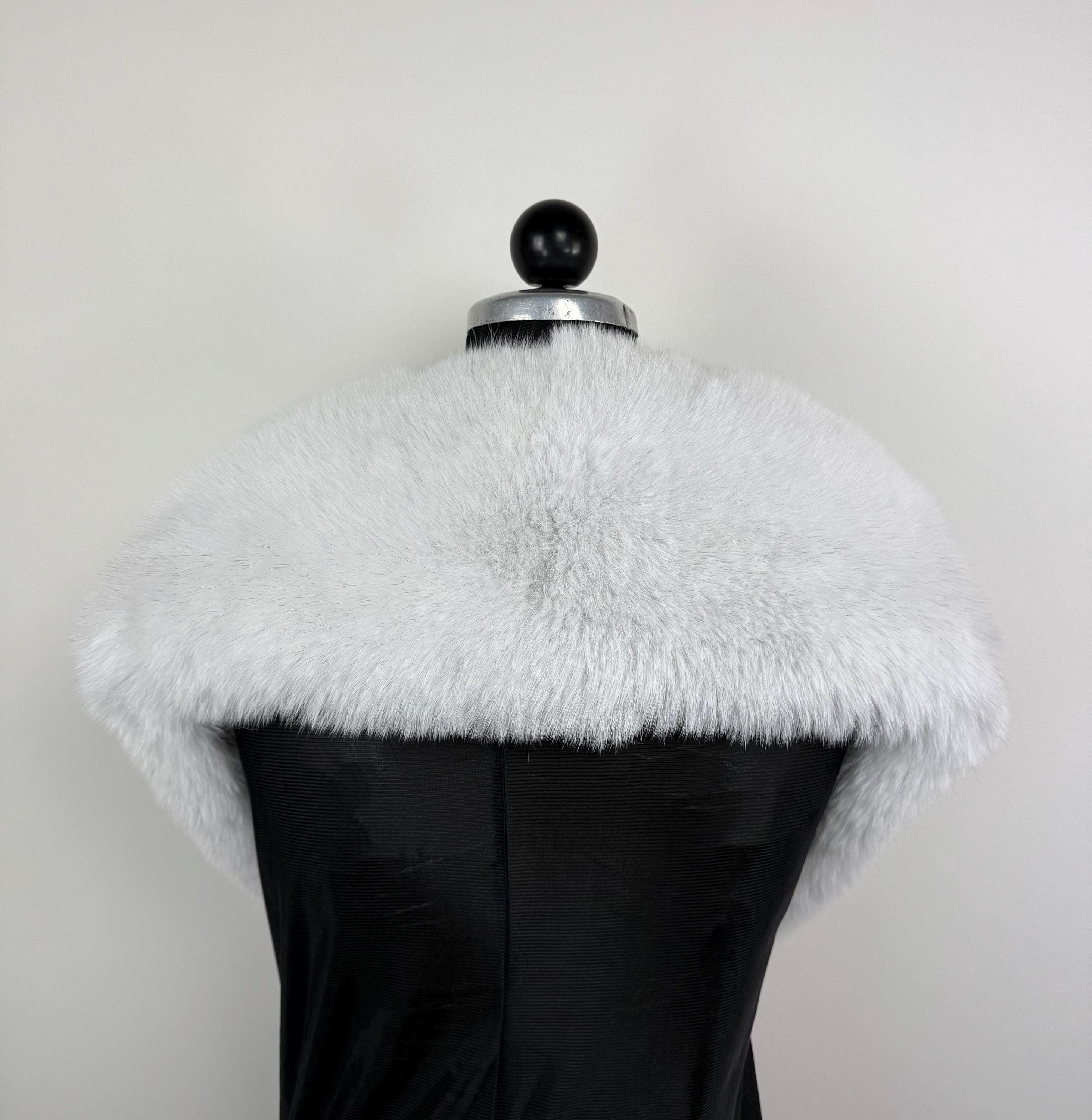 White Fox Fur Bridal Stole – Real Fur Wrap, Extra Long, Handmade in Greece