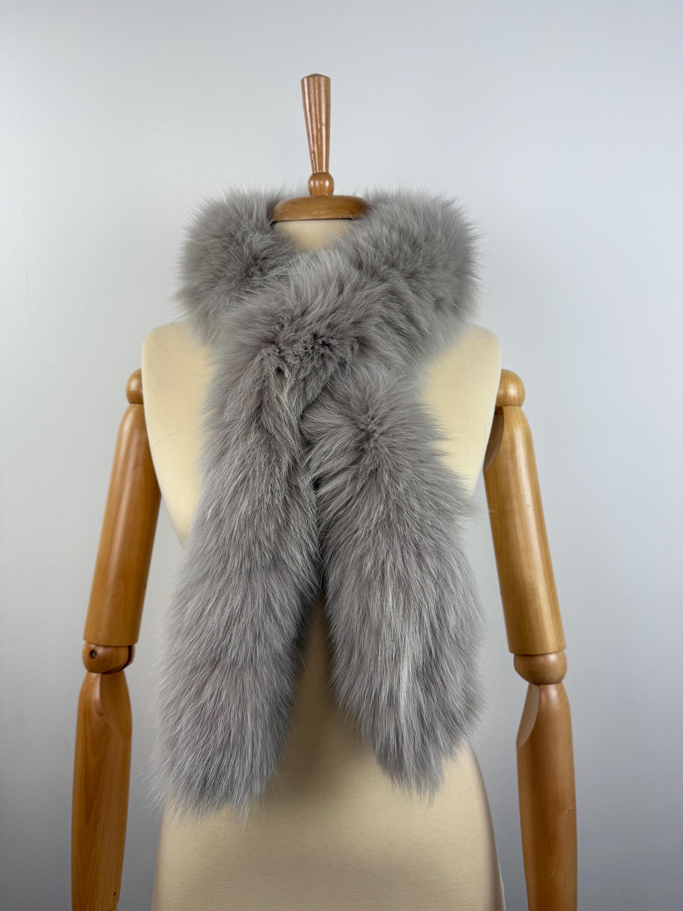 Gray Fox Fur Scarf – Real Fur Scarf, Handmade in Greece, Luxury Winter Scarf