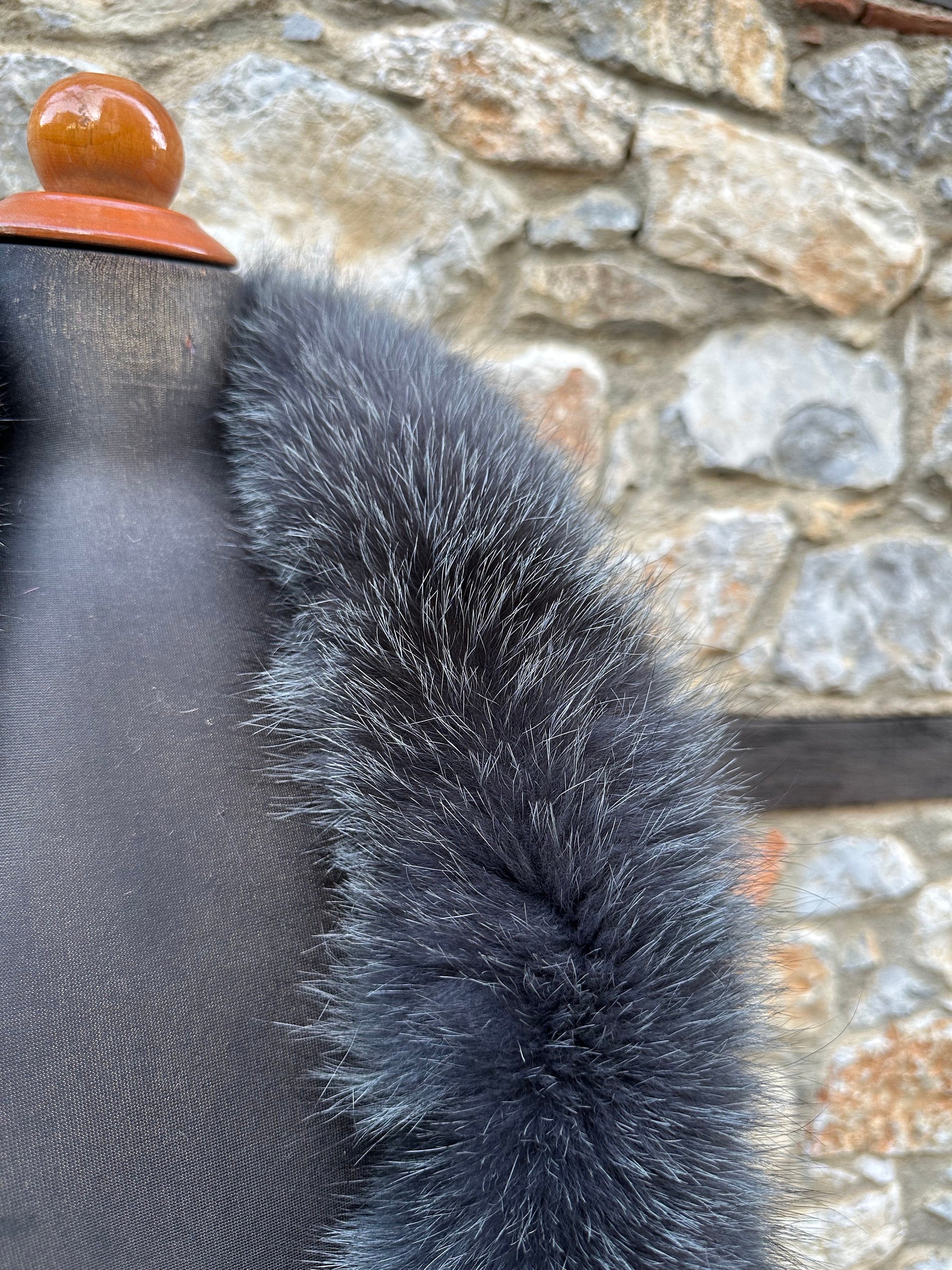 Gray Fox Fur Scarf – Real Fur Scarf, Handmade in Greece, Luxury Winter Scarf