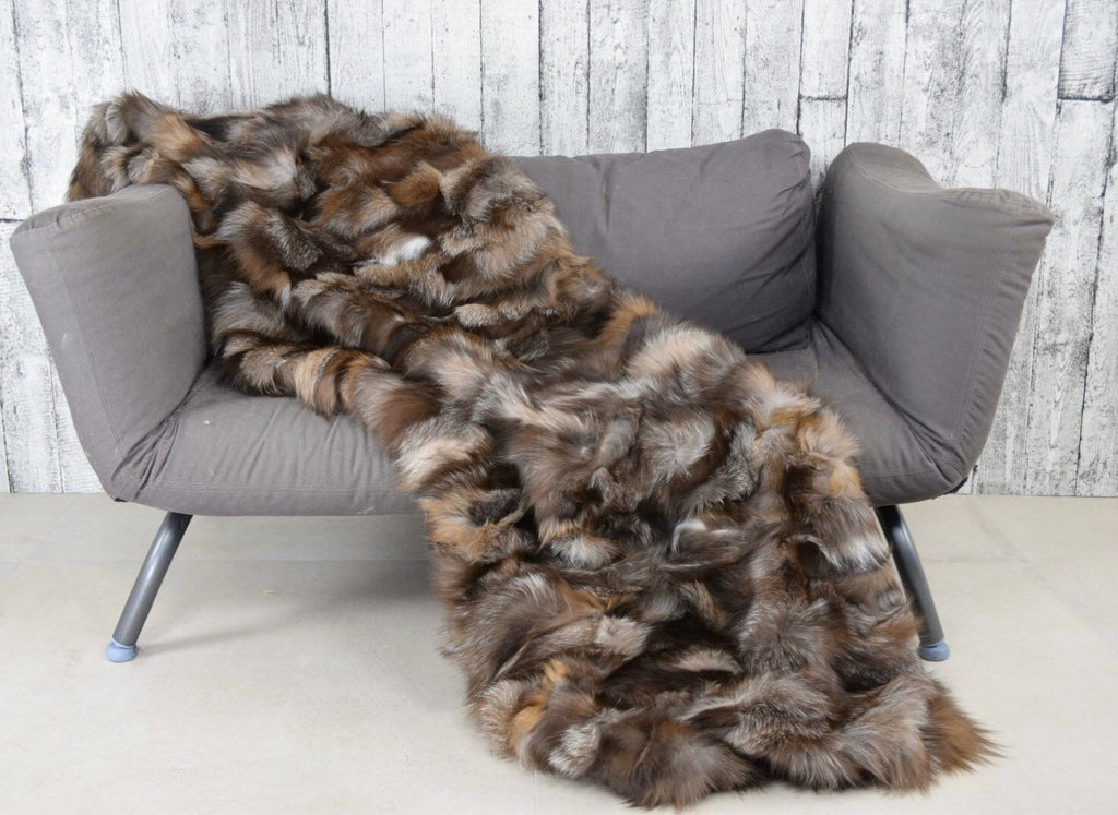 Luxury Crystal Fox Fur Blanket: Genuine Fur Throw, Handmade in Greece
