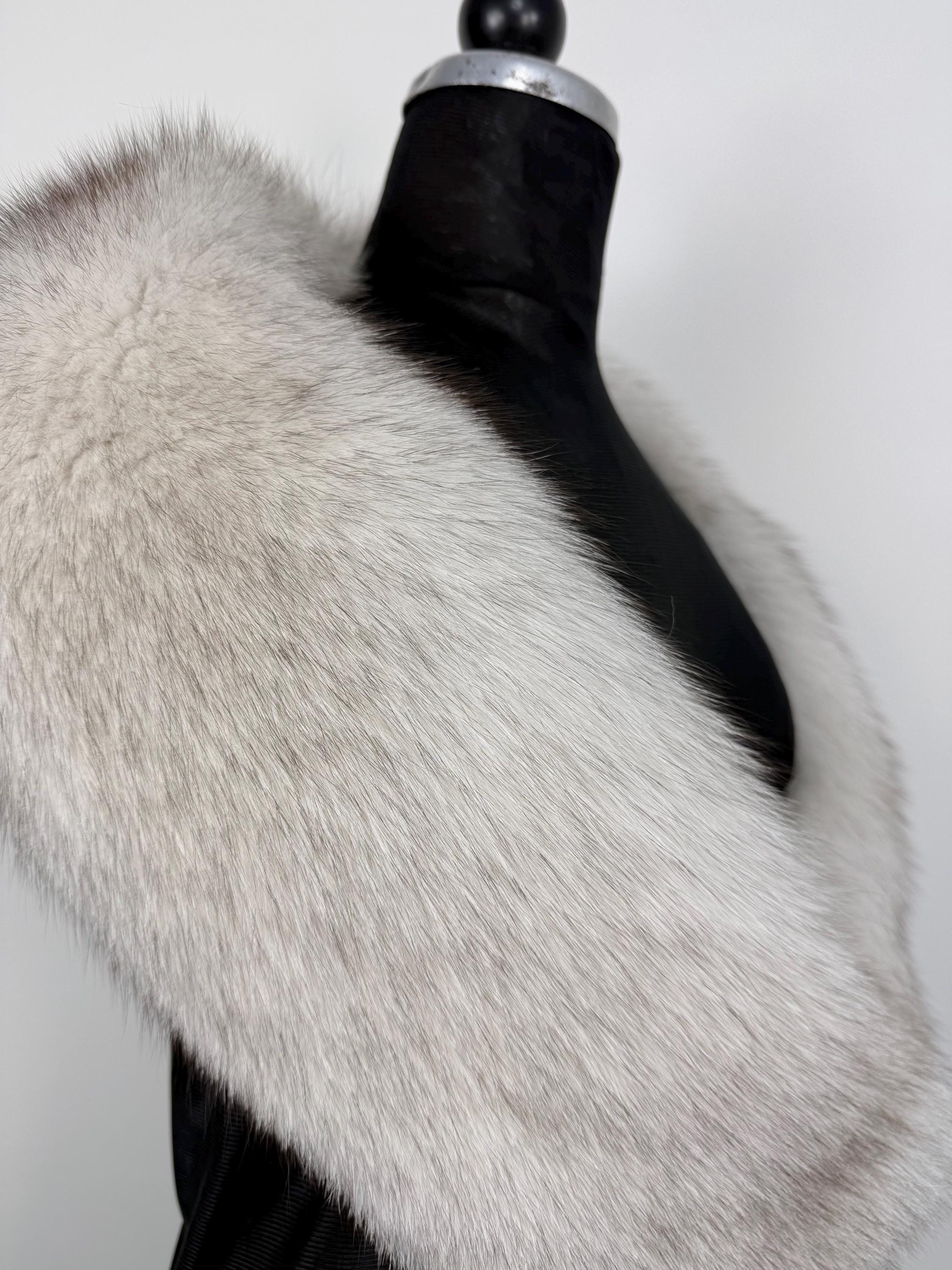 Blue Fox Fur Stole – Real Fur Wrap, Extra Long Luxury Fur, Handmade in Greece