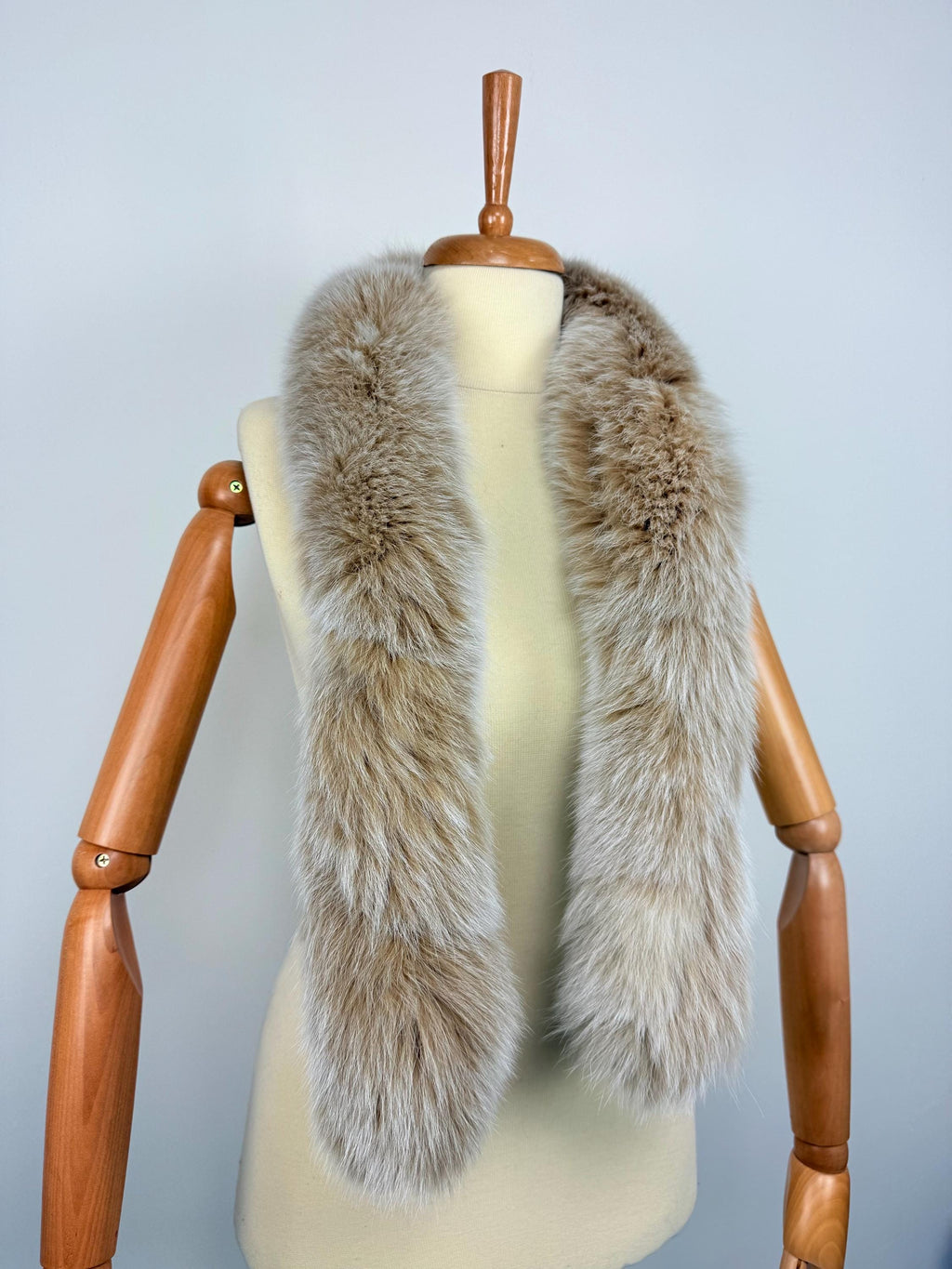 Luxury Beige Fox Fur Scarf – Real Fur, Handmade in Greece, Elegant Winter Scarf