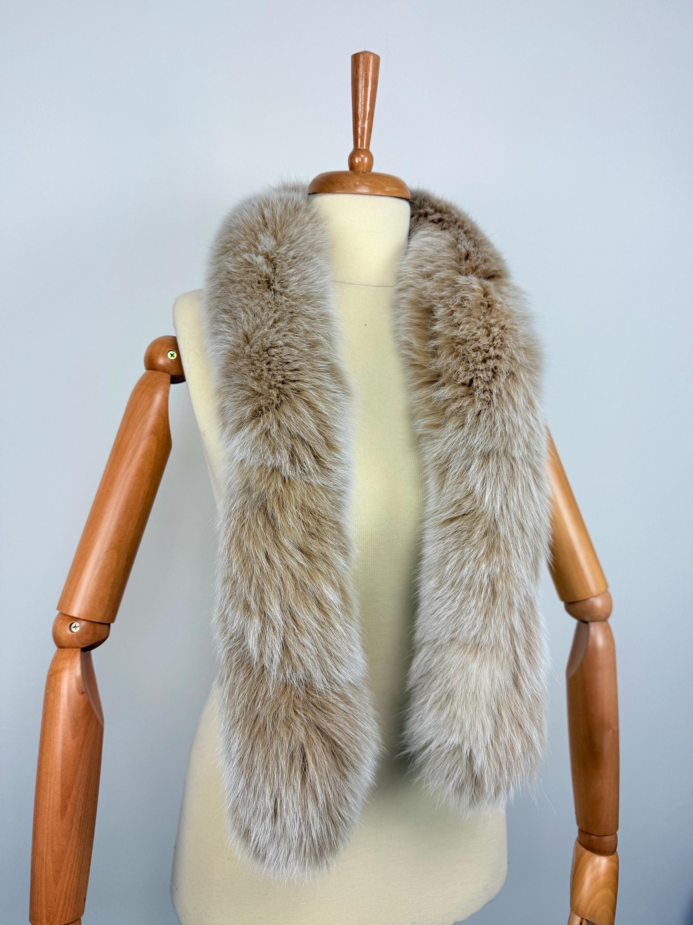 Luxury Beige Fox Fur Scarf – Real Fur, Handmade in Greece, Elegant Winter Scarf