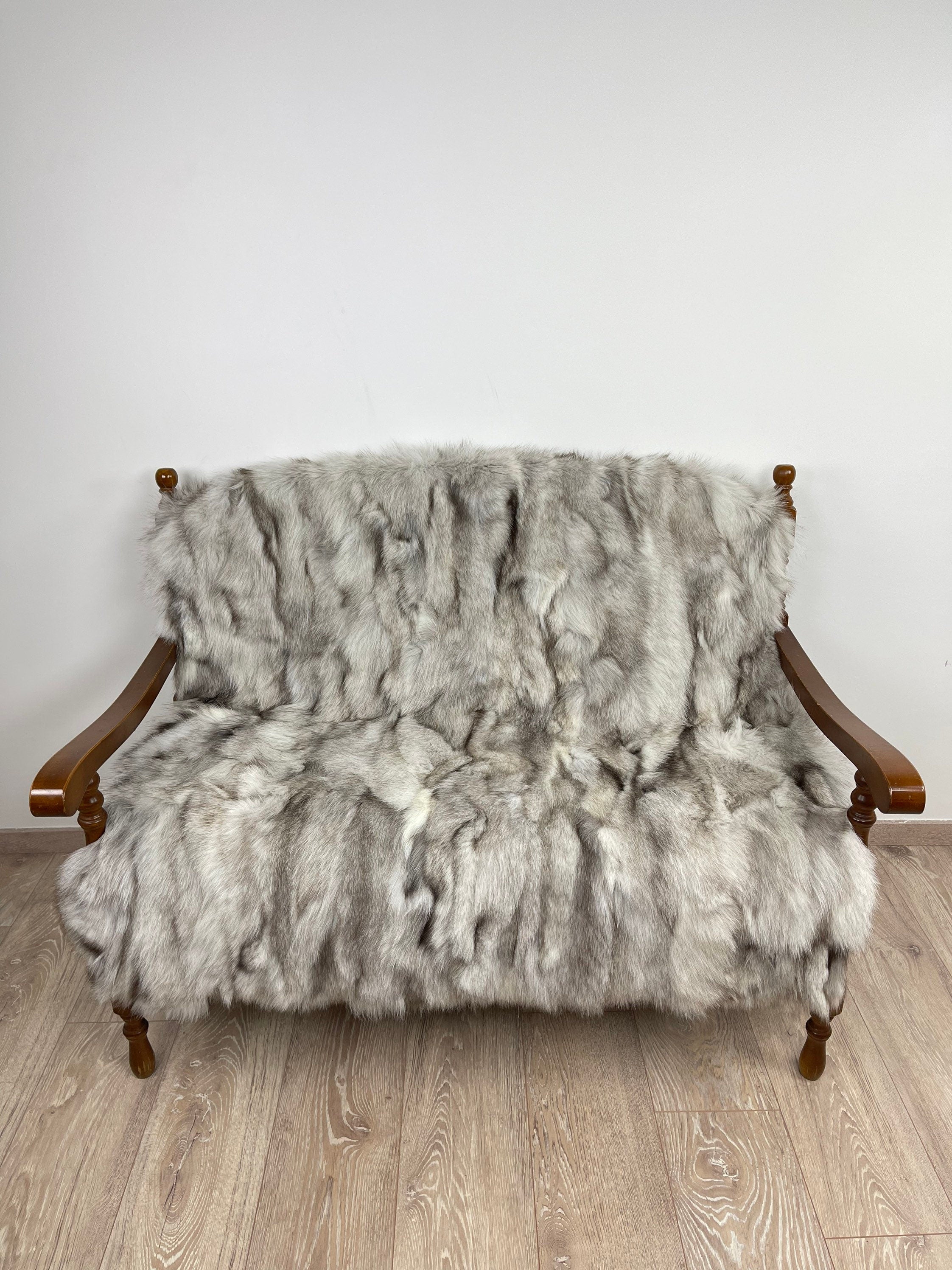 Genuine Blue Fox Fur Blanket: Handmade Luxury Throw Bedspread