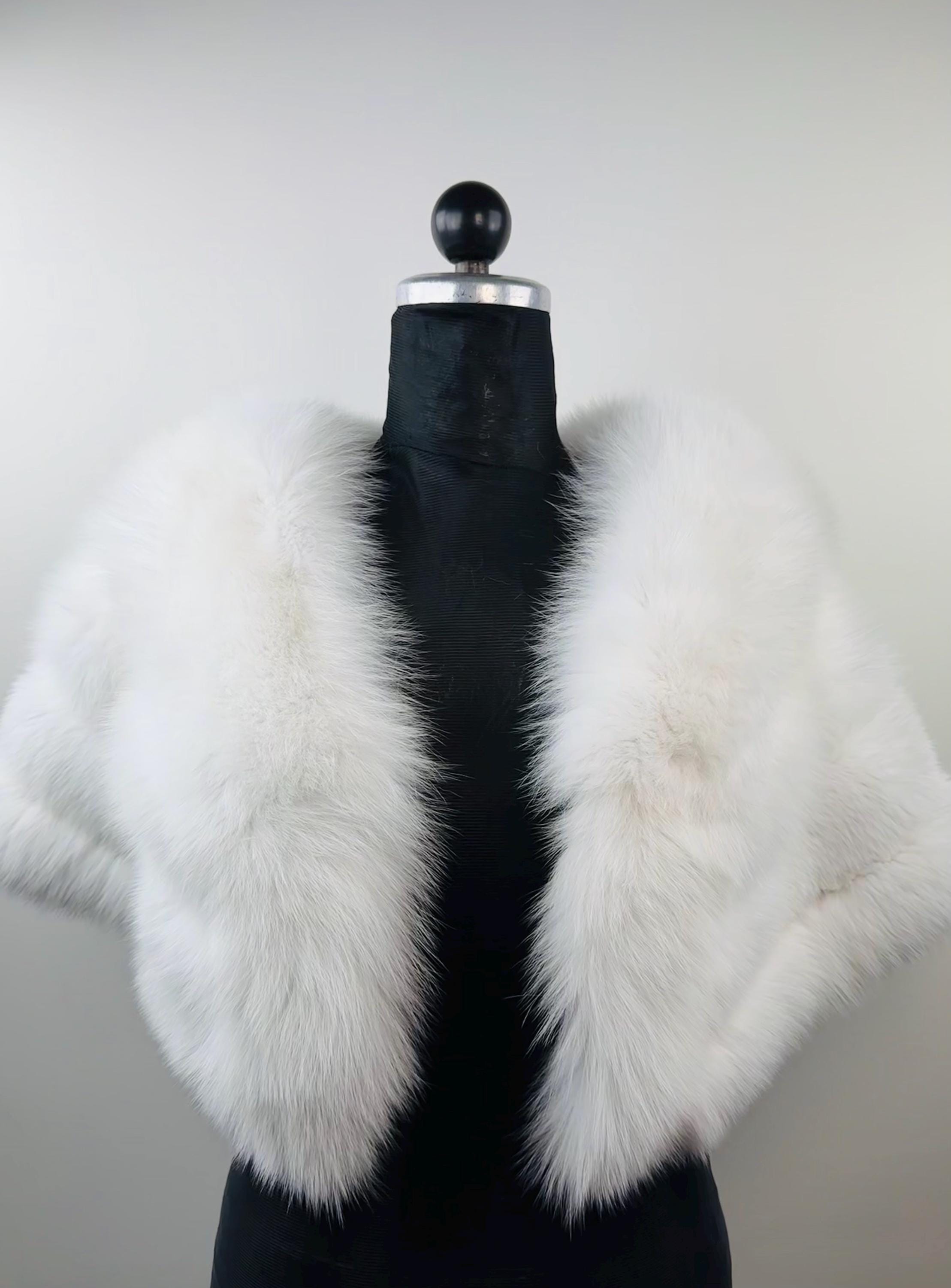 White fox fur stole, real fur bridal shawl warp, wedding etole