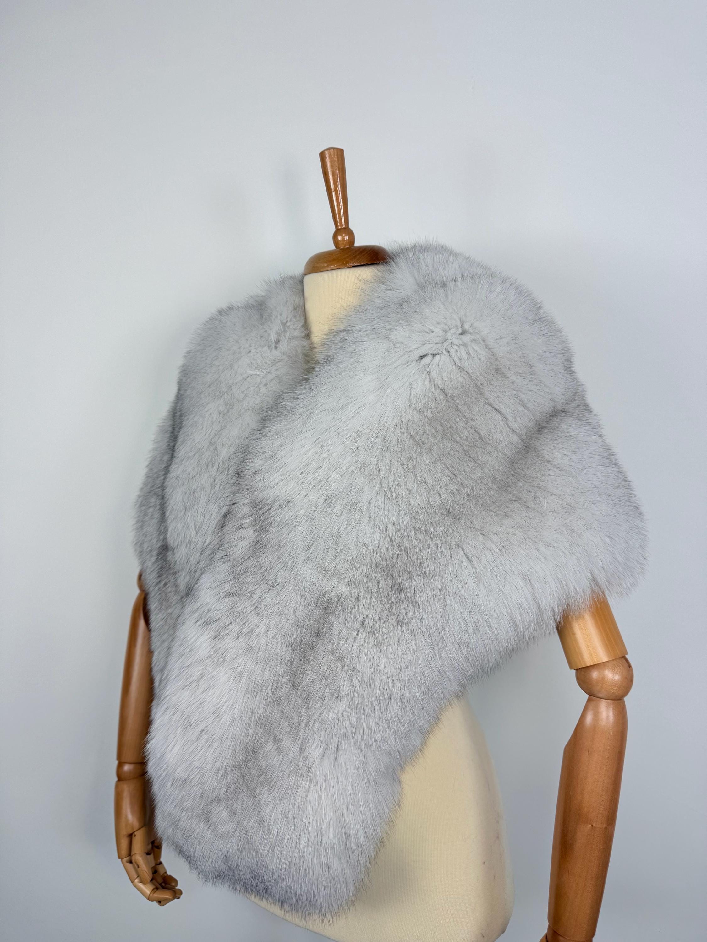 Luxury Fur Shawl: Real Blue Fox Fur Collar, Evening Stole, Winter Bridal Wrap