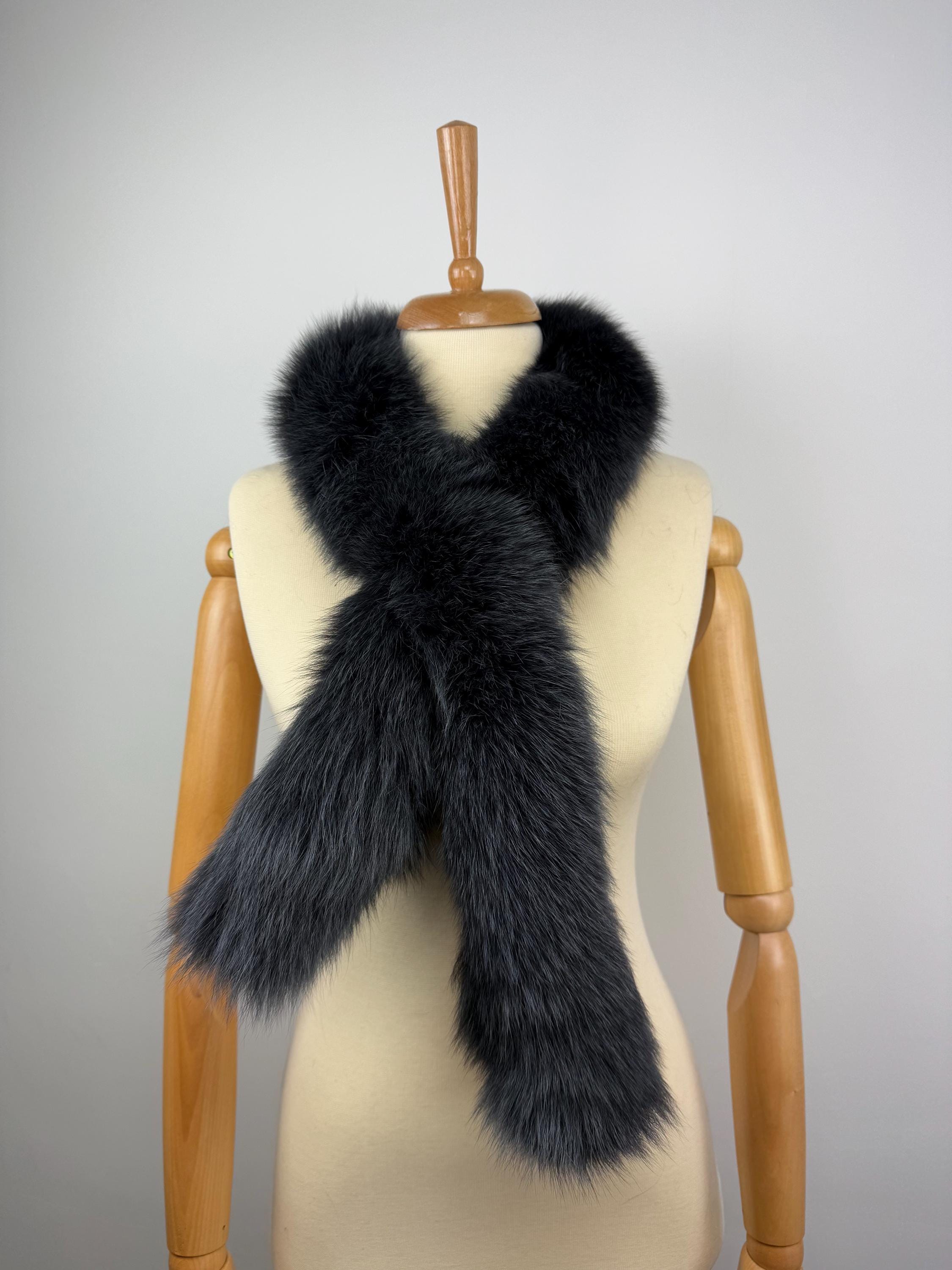 Dark Gray Fox Fur Scarf: Warm Genuine Fur Accessory