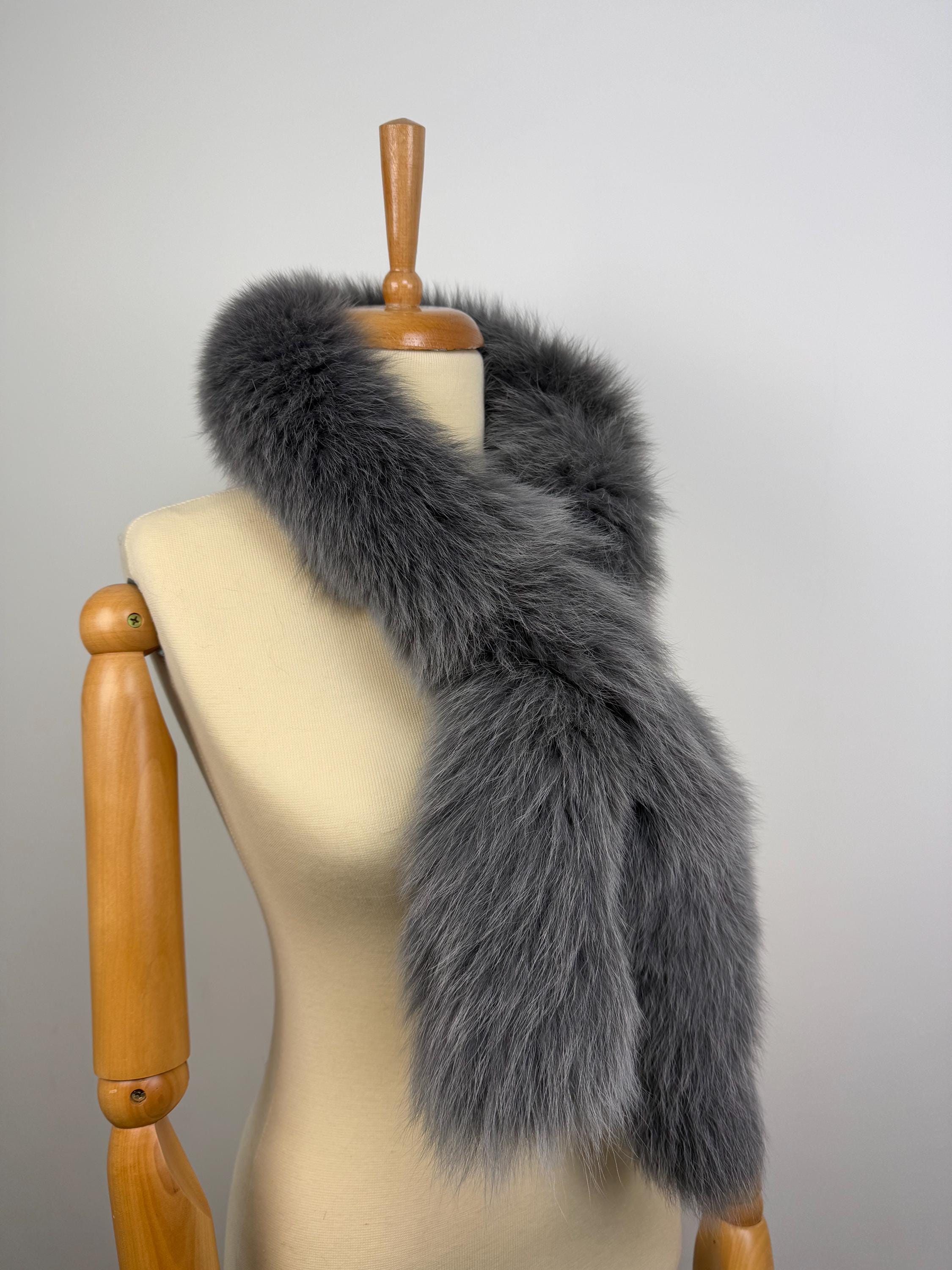Gray Fox Fur Scarf, Real Fur Scarf, Handmade Fur Neck Scarf, Luxury Winter Scarf