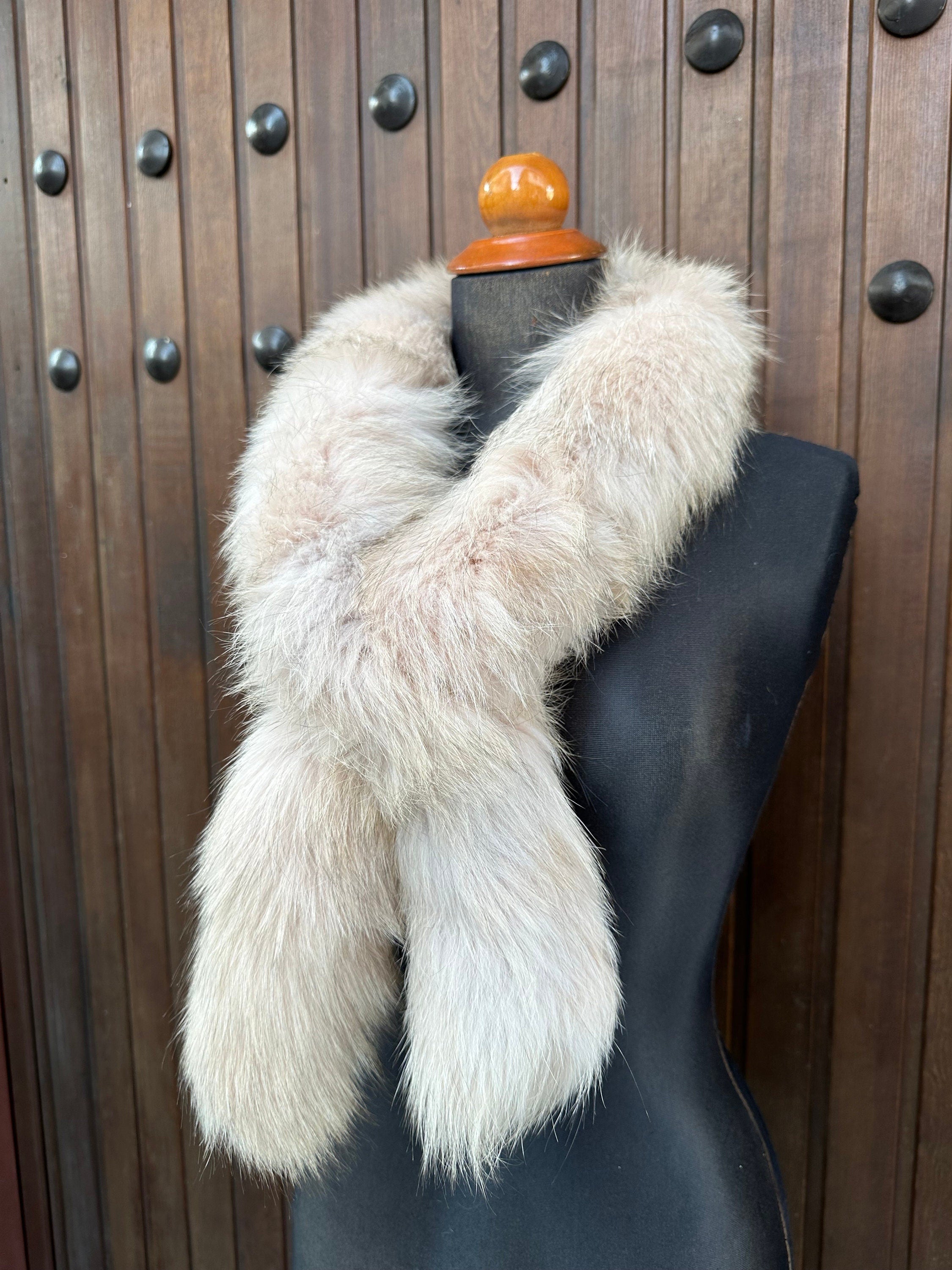 Luxury Beige Fox Fur Scarf: Genuine Fur, Winter Accessories Neck Warmer