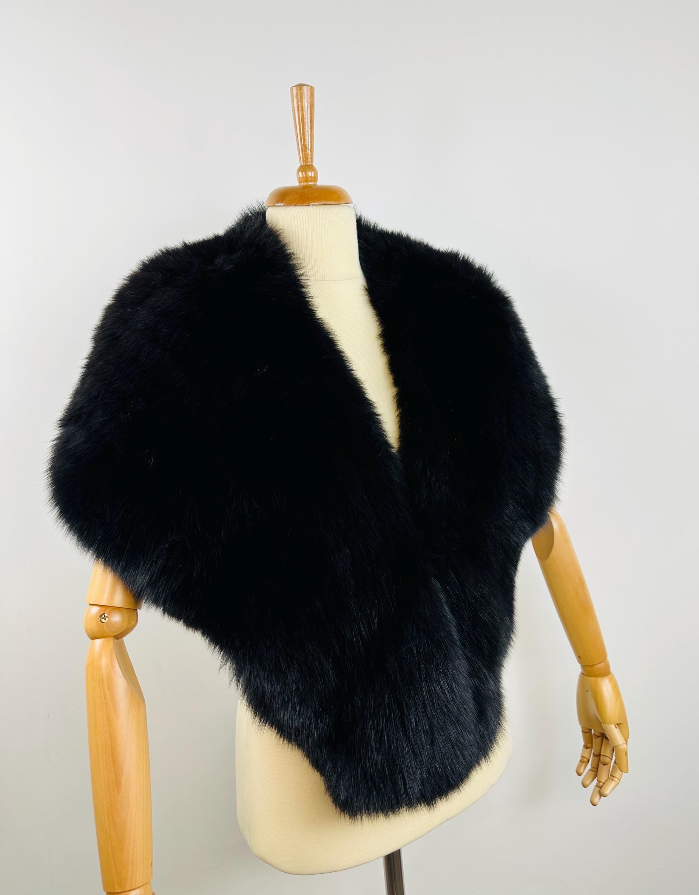 Premium Black Fox Fur Shawl, real fur stole, fur collar , stole, Black fur warp
