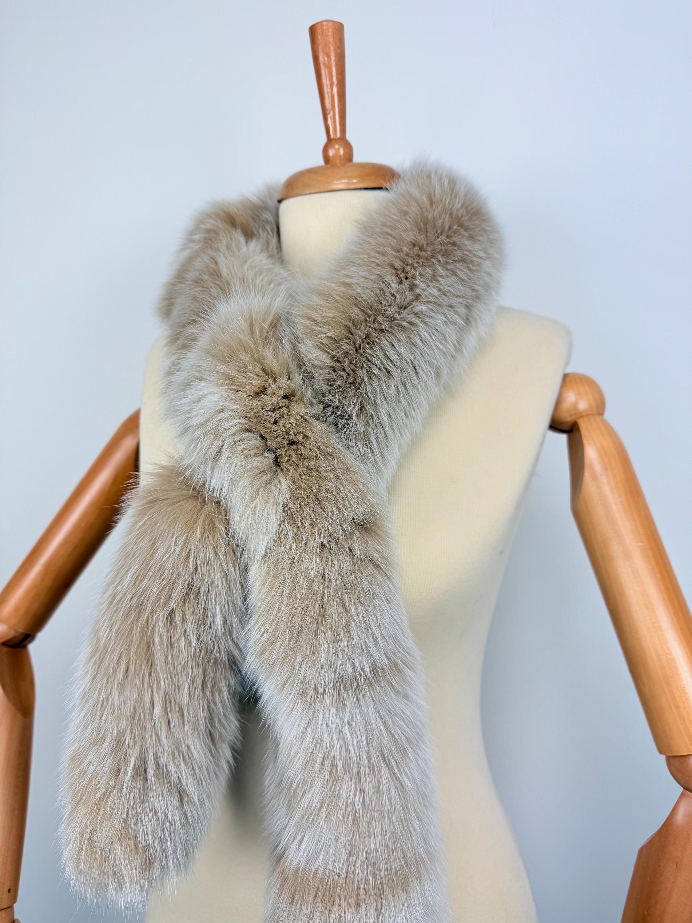 Luxury Beige Fox Fur Scarf – Real Fur, Handmade in Greece, Elegant Winter Scarf