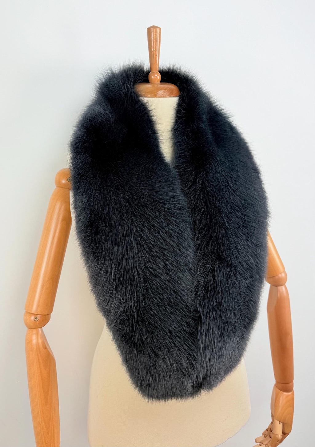 Midnight Blue Fox Fur Stole – Real Fur Wrap, Extra Long Luxury Fur, Handmade in Greece