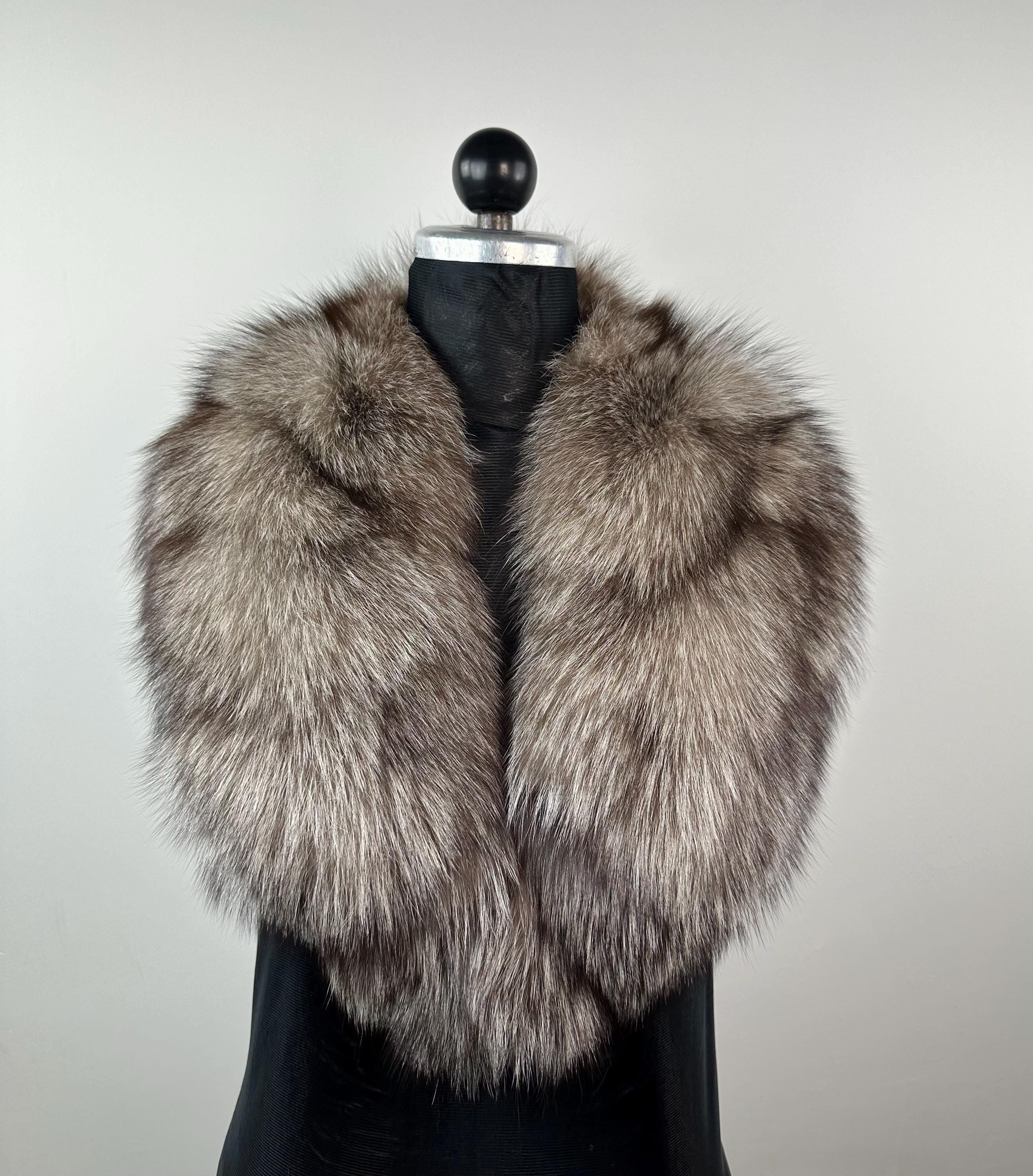 Crystal Frost Fox Fur Collar – Real Fur Collar, Handmade in Greece, Luxury Neck Accessory