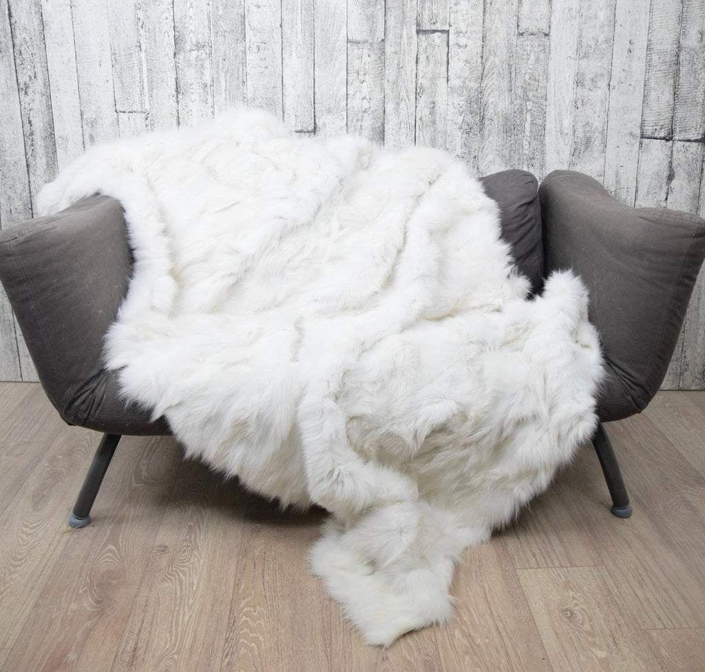 Luxury White Shadow Fox Fur Blanket: Winter Home Decor, Fur Throw