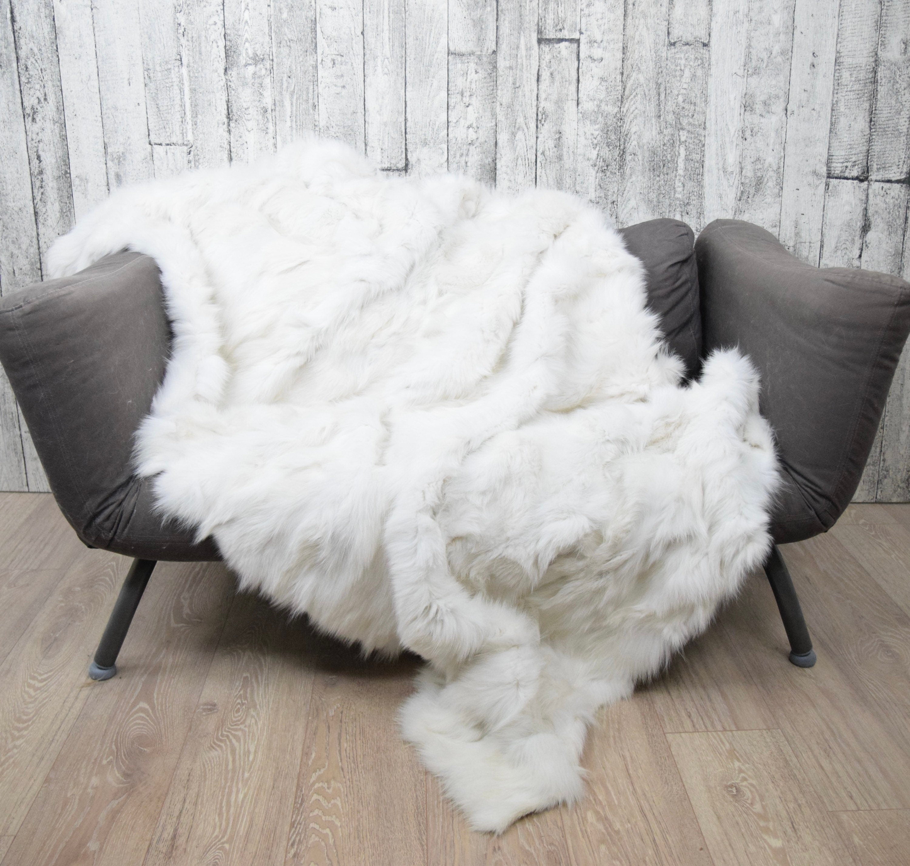 Luxury White Shadow Fox Fur Blanket: Winter Home Decor, Fur Throw