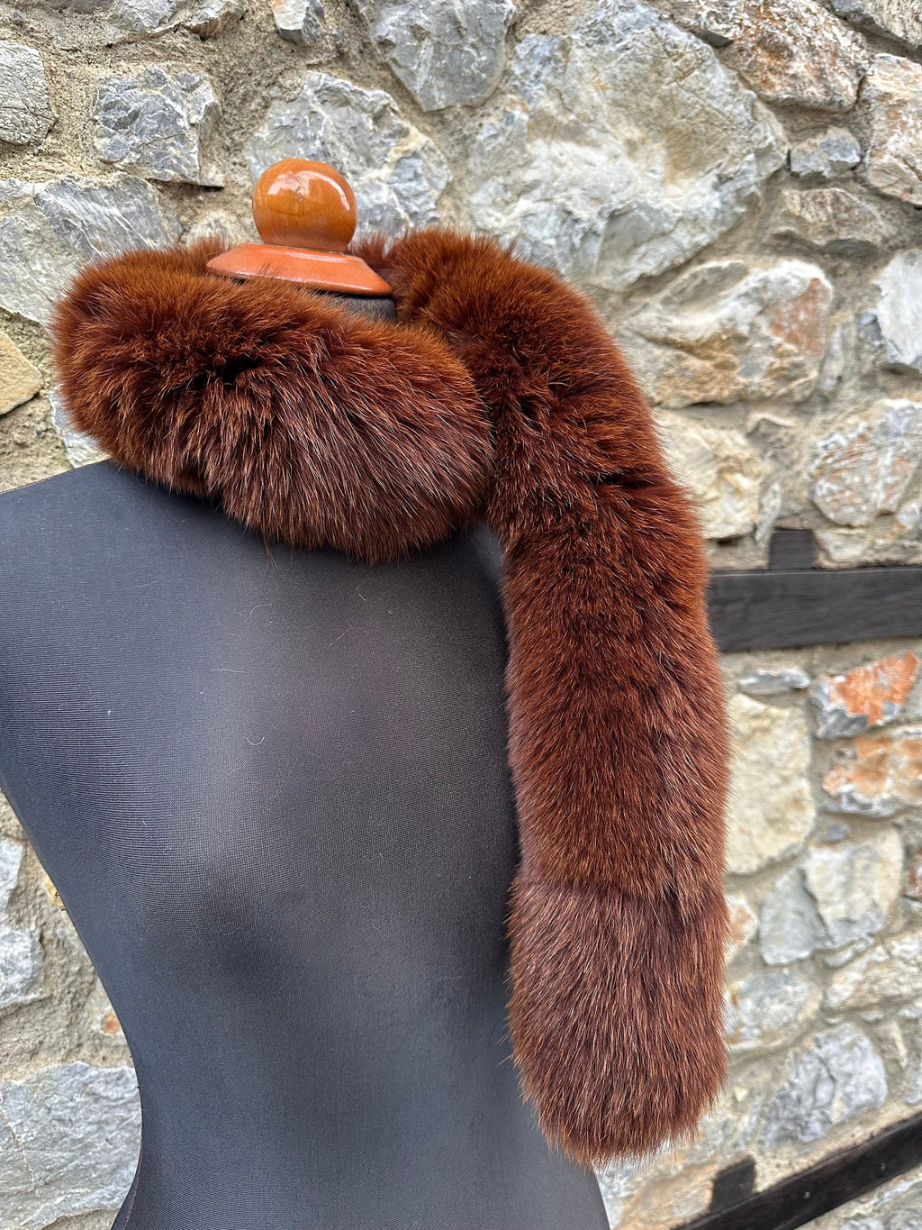 Brown Fox Fur Scarf: Warm Fluffy Genuine Fur