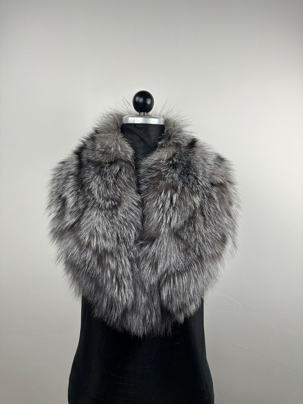 Silver Frost Fox Fur Collar: Genuine Fur Stole, Handmade in Greece