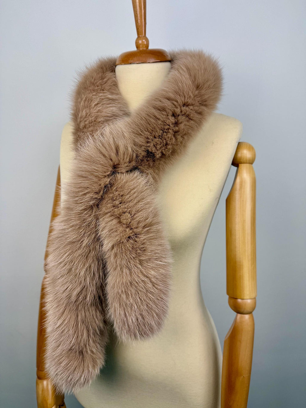 Beige Fox Fur Scarf – Real Fur Scarf, Handmade in Greece, Luxury Winter Scarf